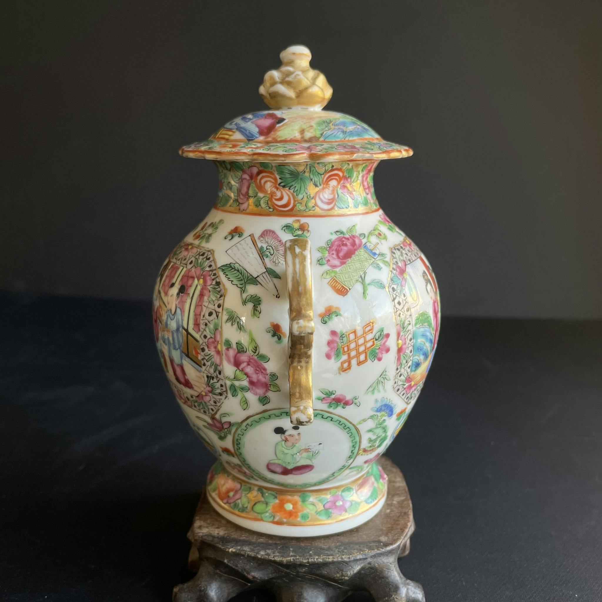 Antique Chinese rose mandarin vase / tea caddy 19th century #1362