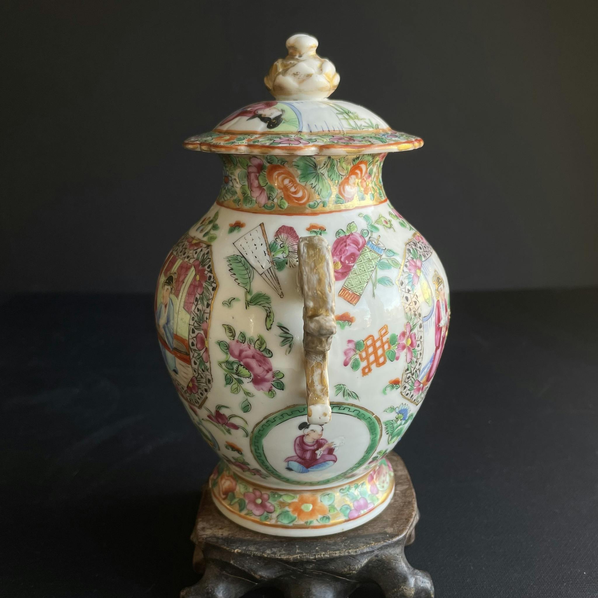 Antique Chinese rose mandarin vase / tea caddy 19th century #1362