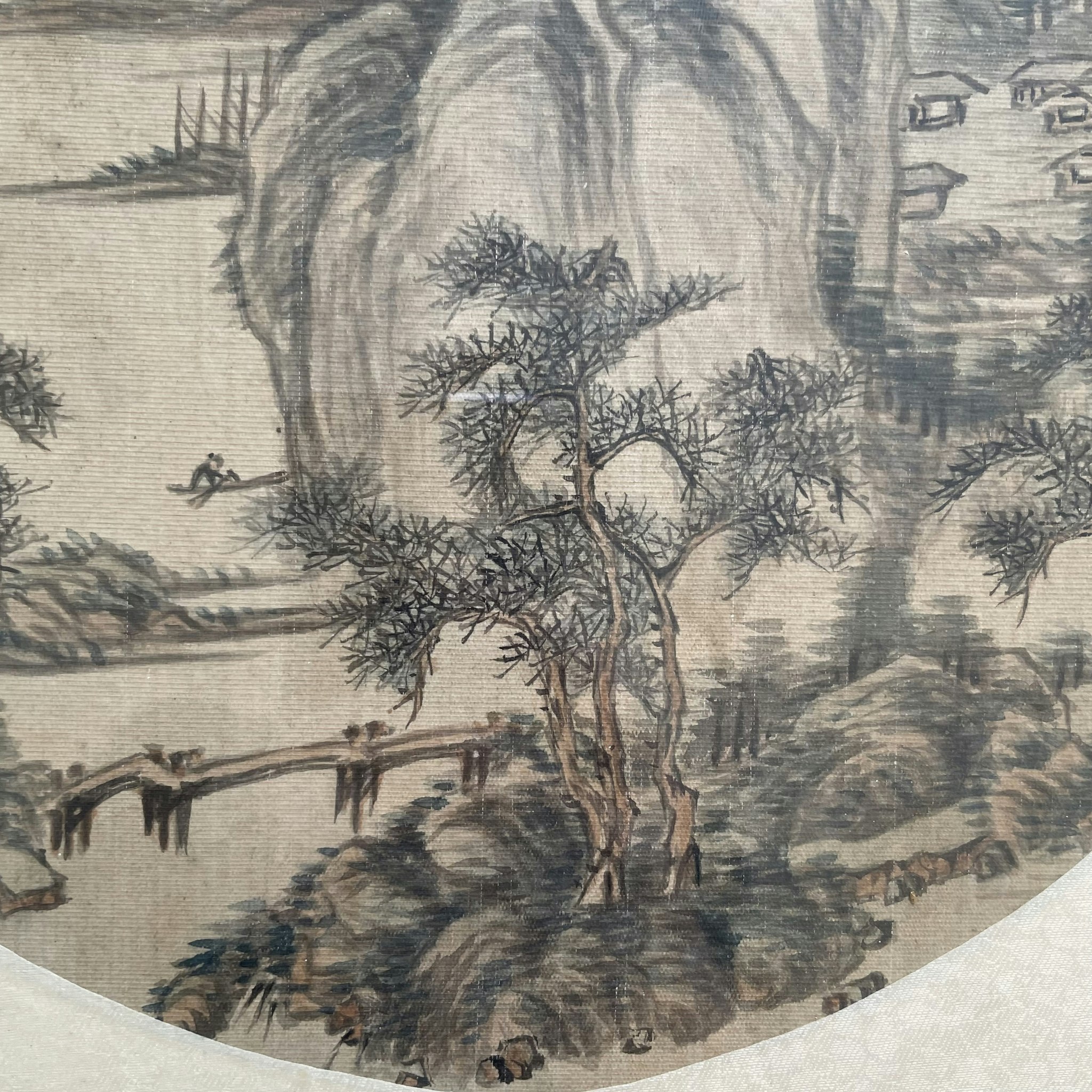 Antique Chinese painting on silk, fan painting, dated 1901 Qing Dynasty #1377