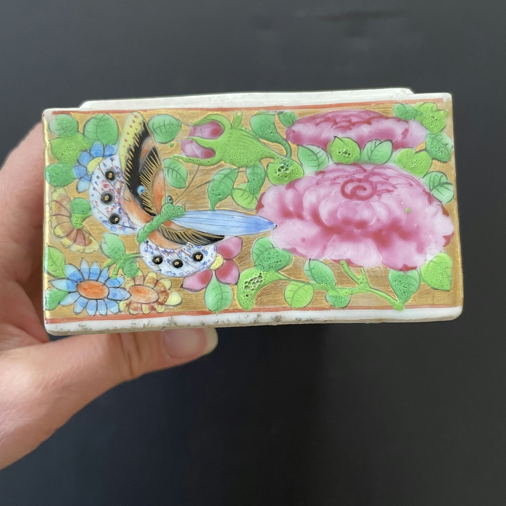 Antique Chinese rose mandarin brush box 19th century #1378