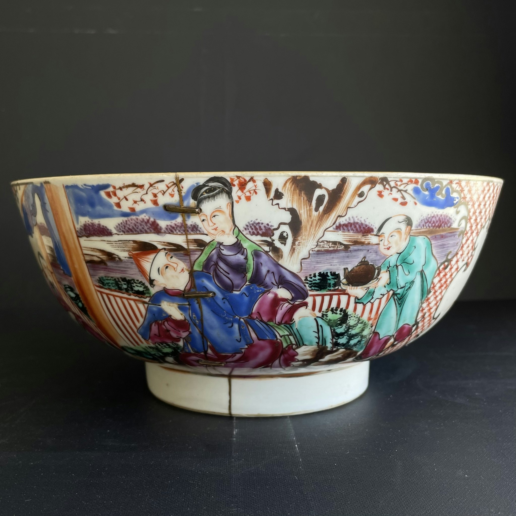 Antique Chinese rose mandarin punch bowl 18th century #1381