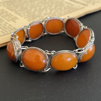 Antique Natural amber handmade silver bracelet butterscotch egg yolk 18cm 19g