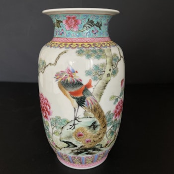 A vintage famille rose vase with phoenix 1950-1970's #1390