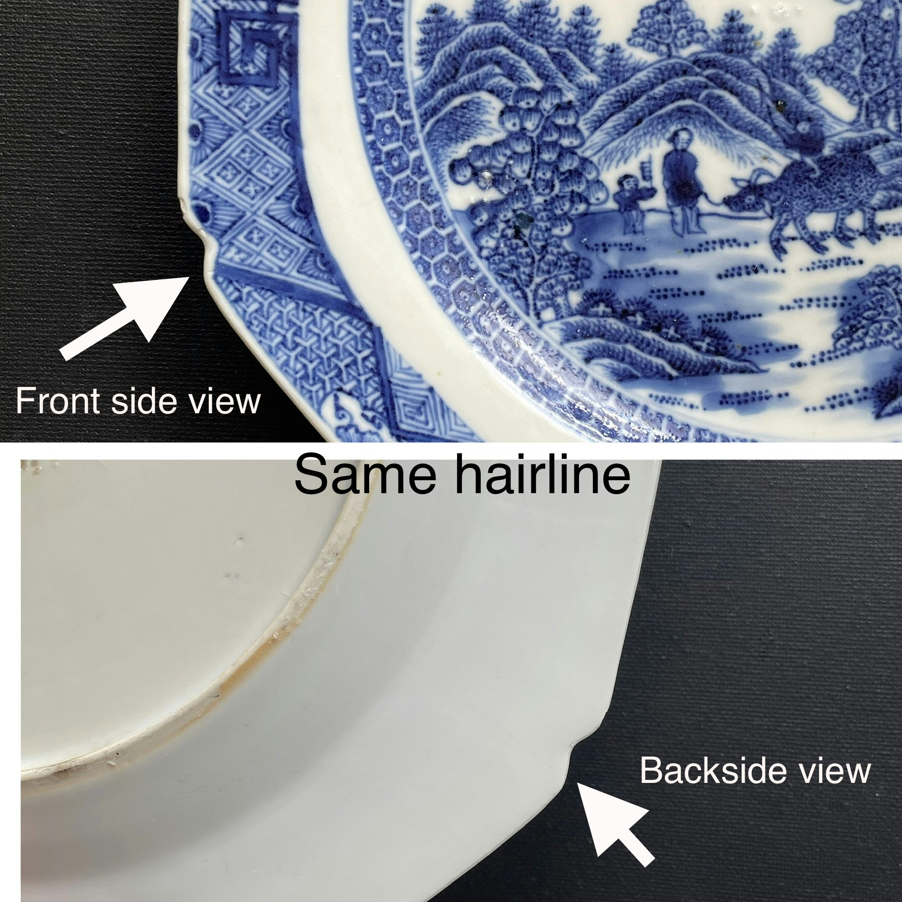 Antique Chinese plate in blue and white, Qianlong period #1426