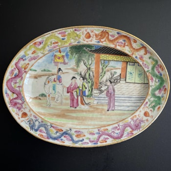 Antique Chinese rose mandarin platter, Jiaqing / Daoguang #1432