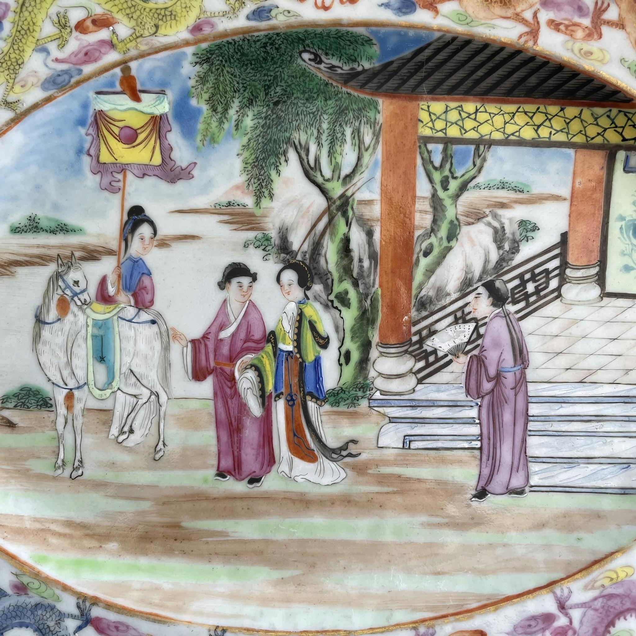 Antique Chinese rose mandarin platter, Jiaqing / Daoguang #1432
