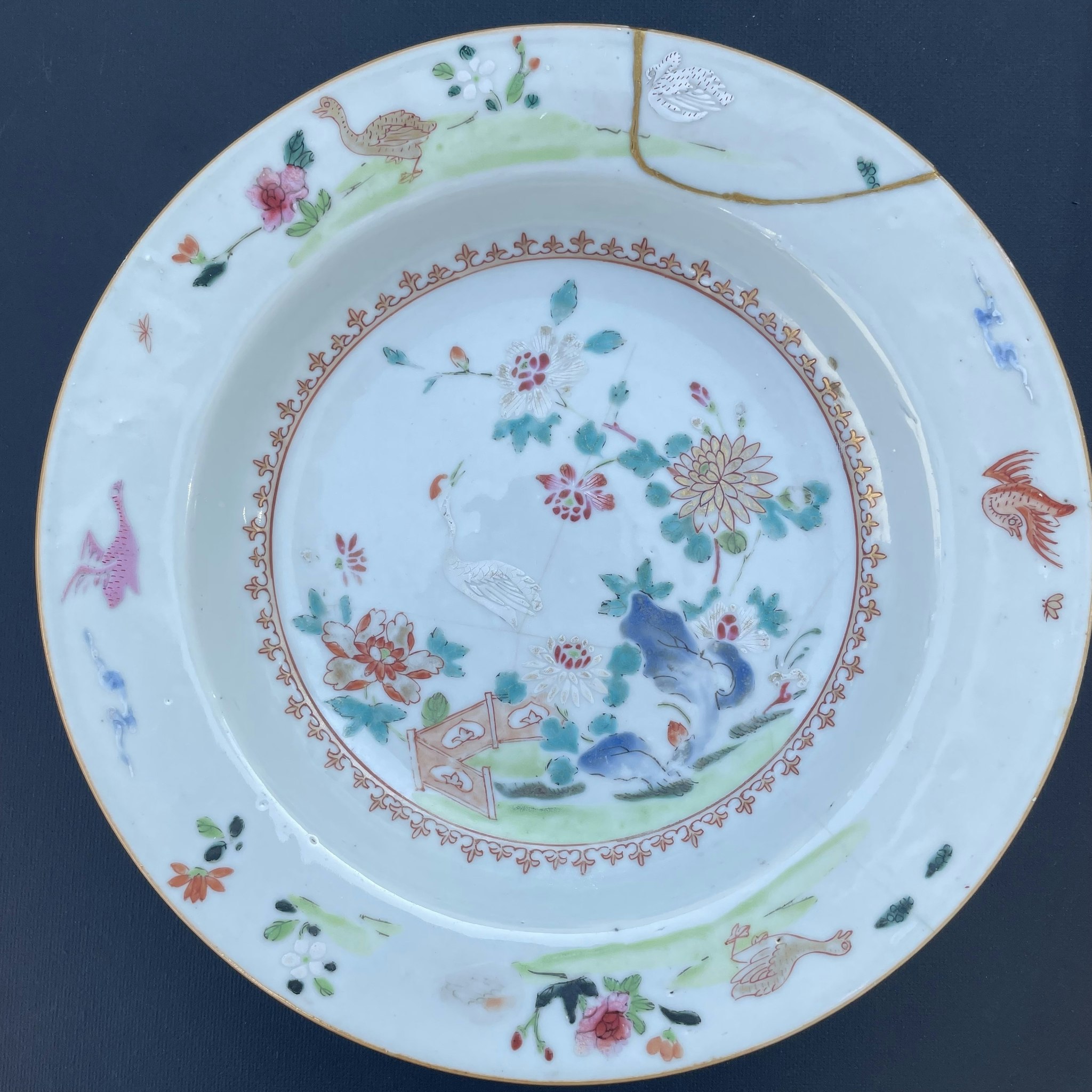 Antique Chinese famille rose plate, Qianlong, 18th c #1460