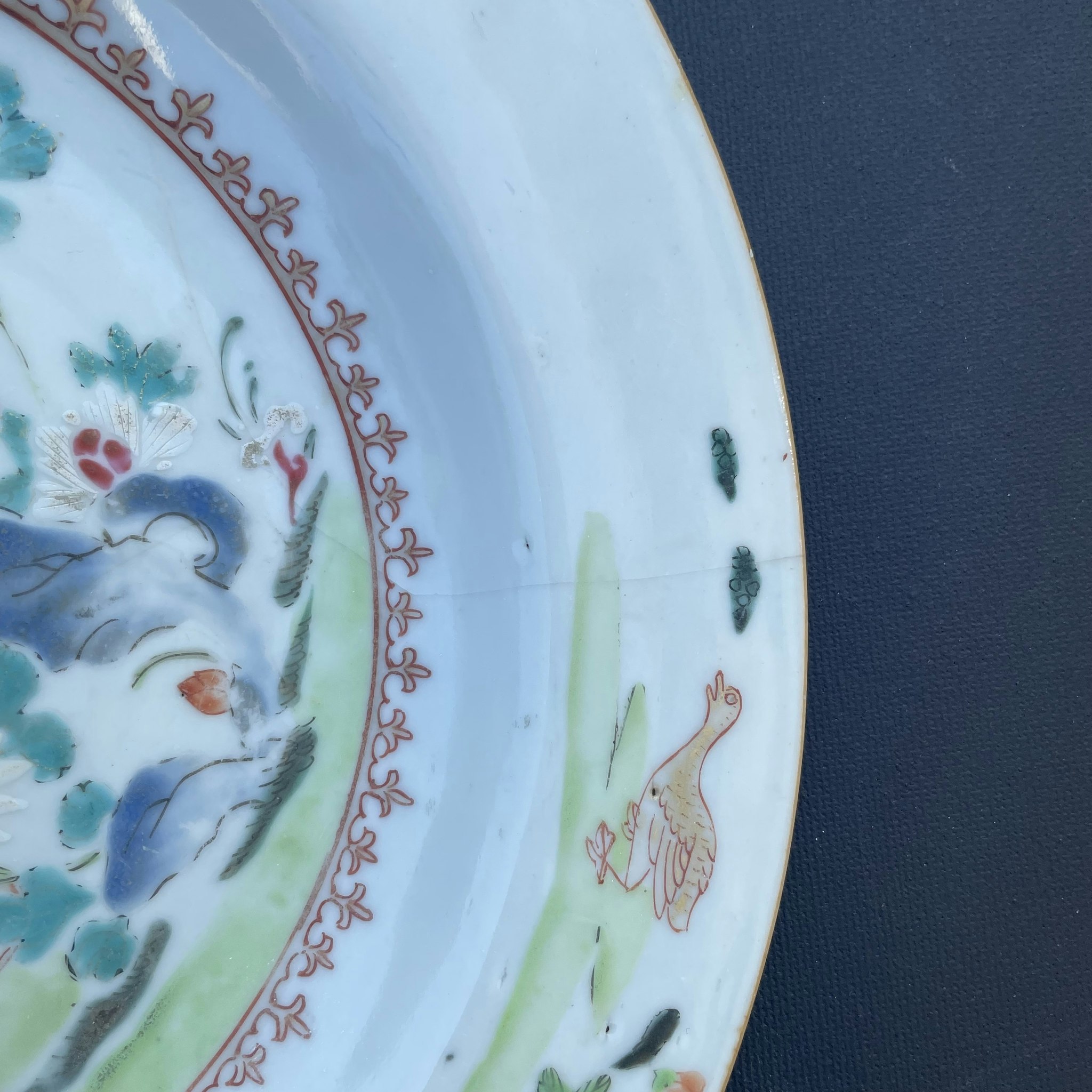 Antique Chinese famille rose plate, Qianlong, 18th c #1460