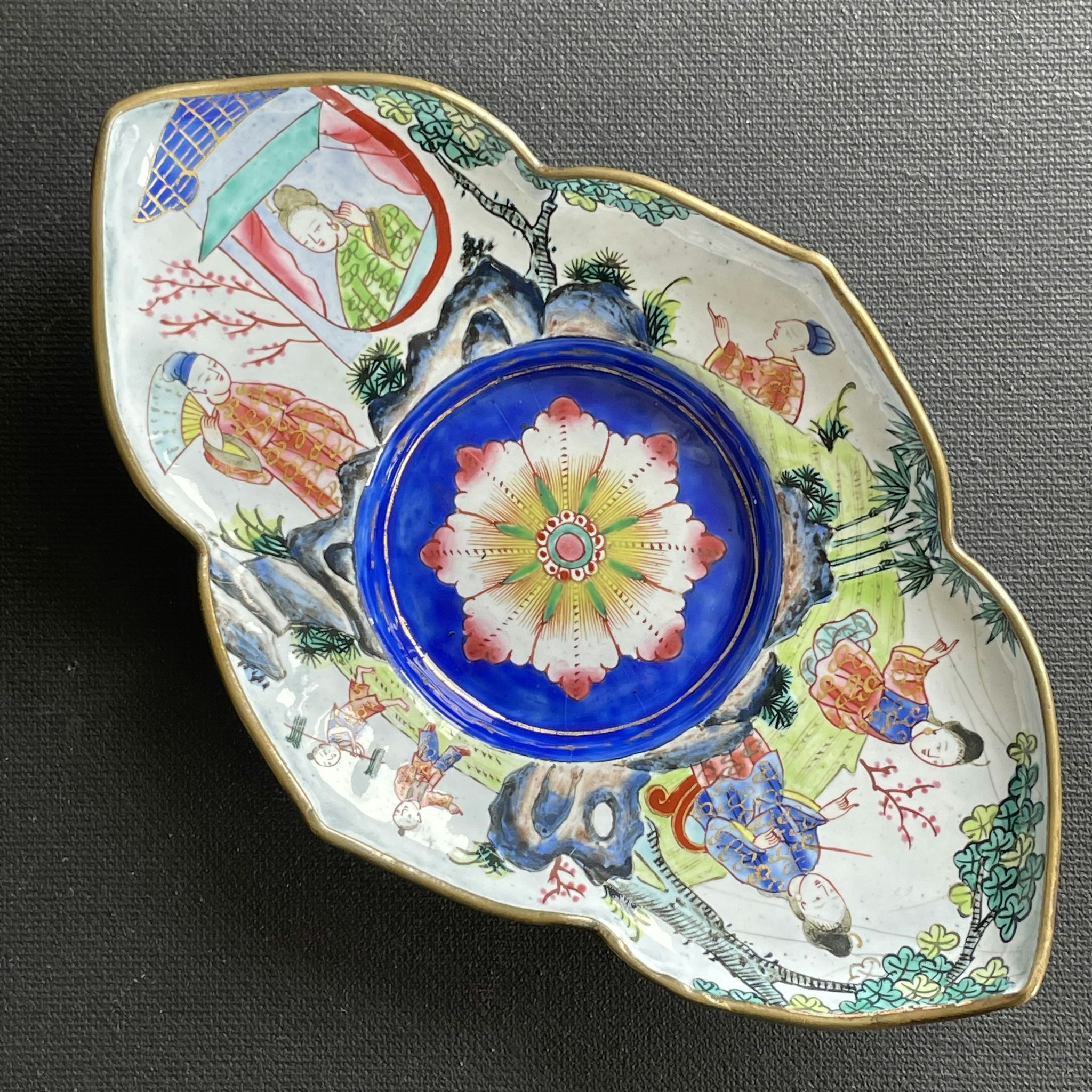 Antique Chinese Canton Hand Painted Enamel teacup with saucer, 19th c #1466