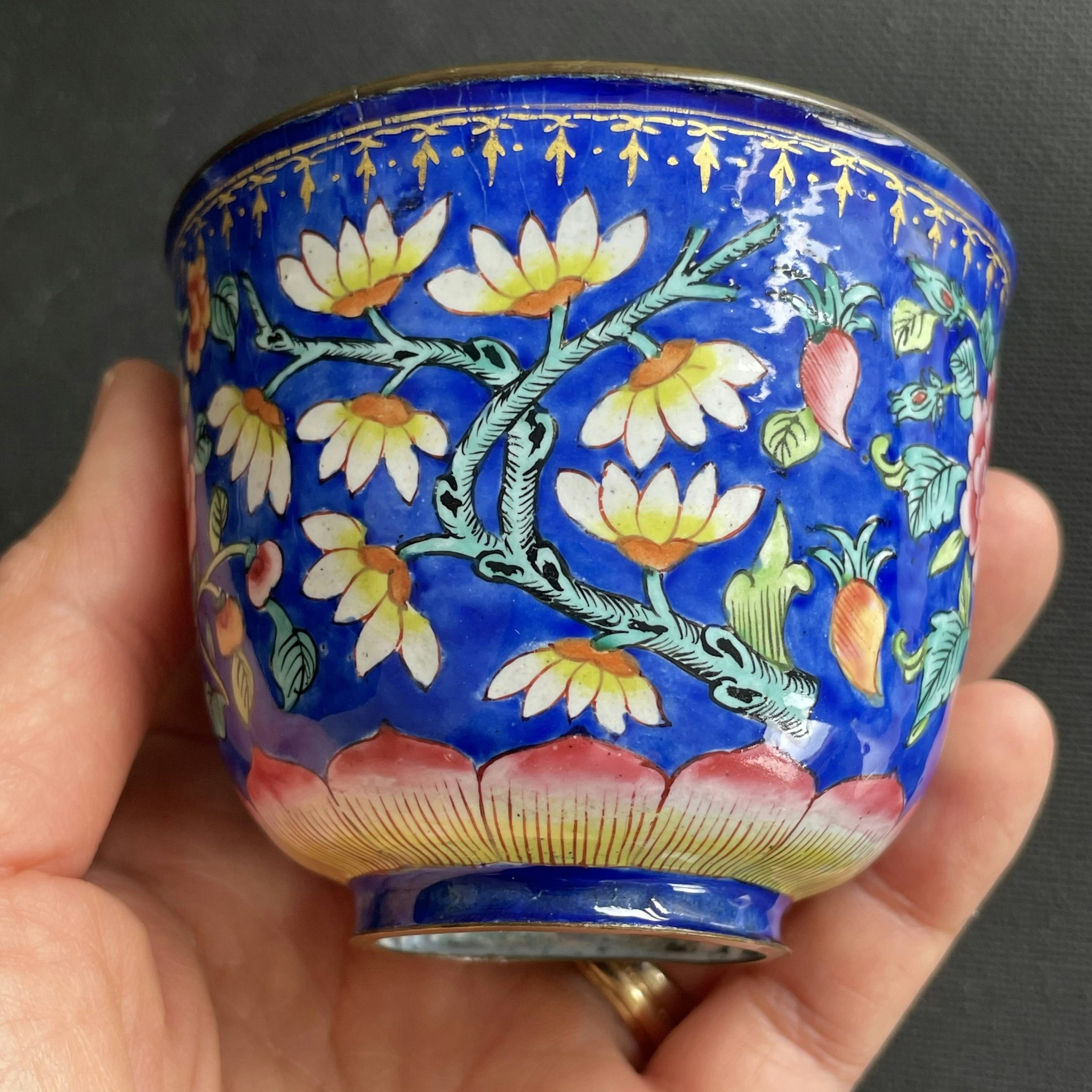 Antique Chinese Canton Hand Painted Enamel teacup with saucer, 19th c #1467