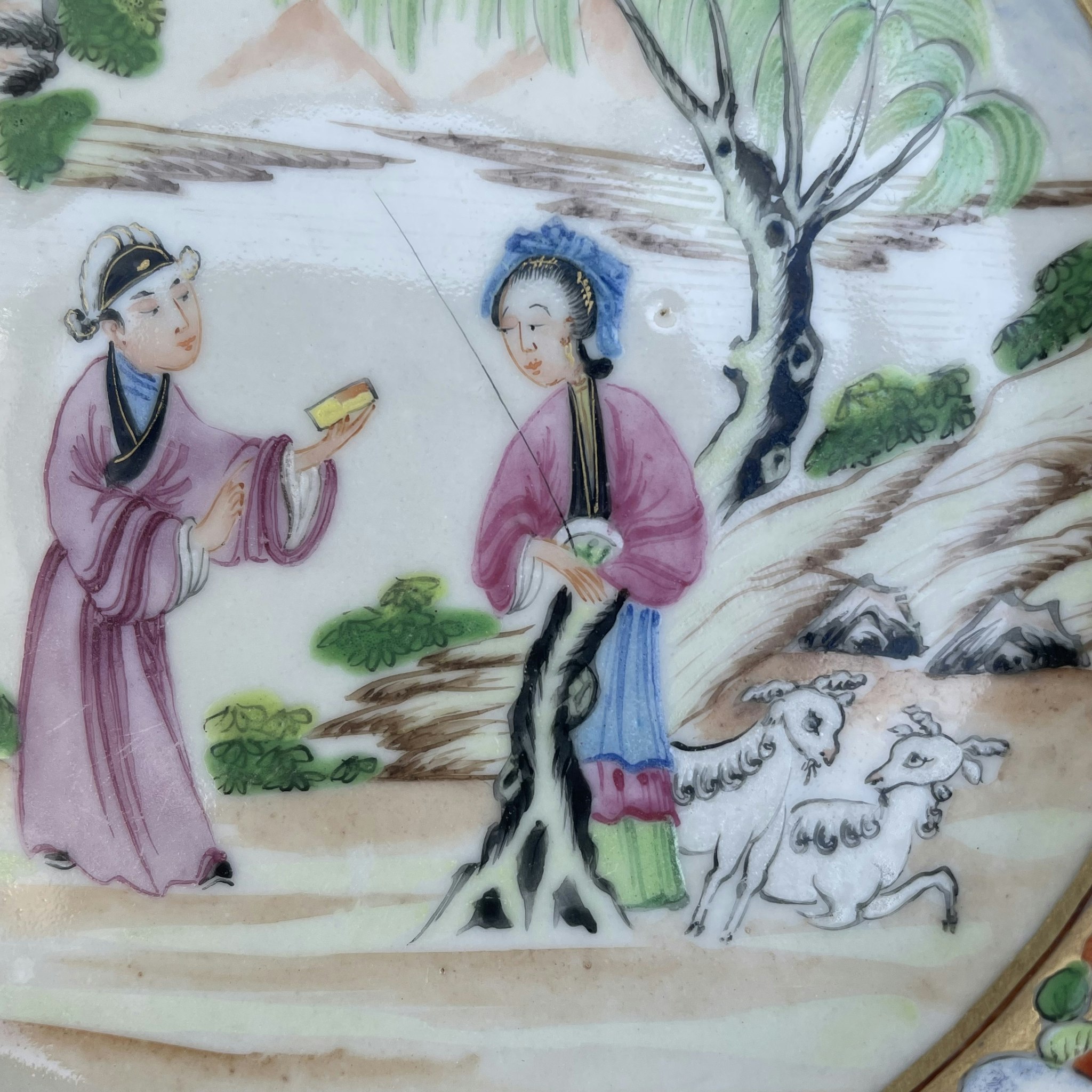 Three Antique Chinese rose mandarin dishes, Jiaqing / Daoguang #1475, 1476, 1477