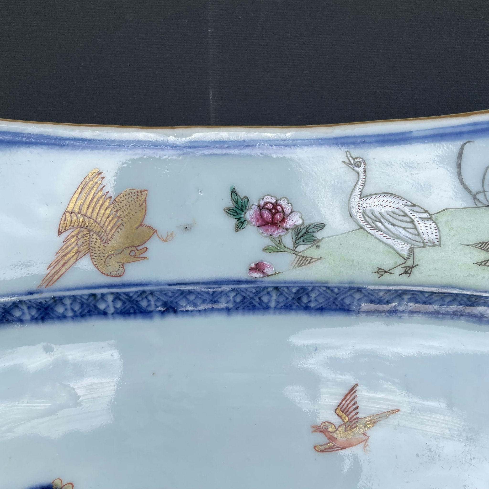 Chinese underglazed blue and white famille rose platter, 18th c Qianlong #1490
