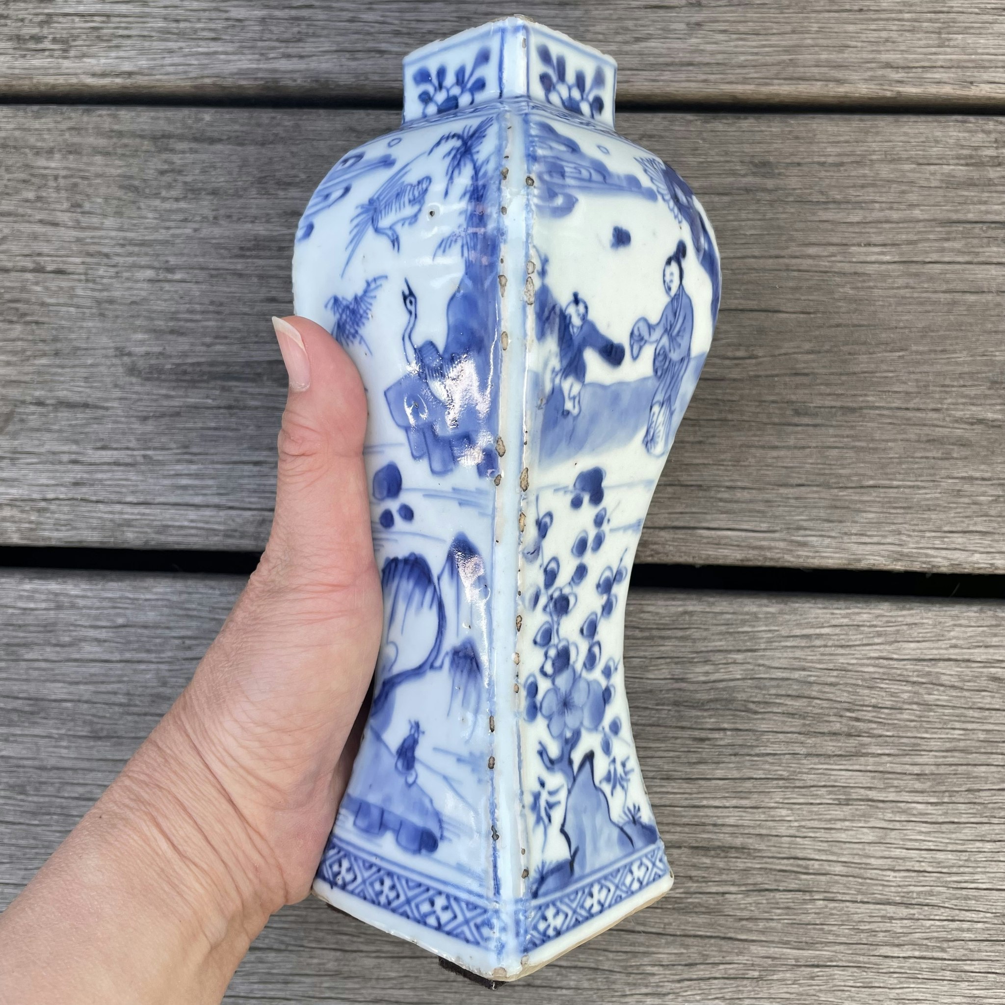 Chinese blue and white rectangular meiping vase , Kangxi period #1496