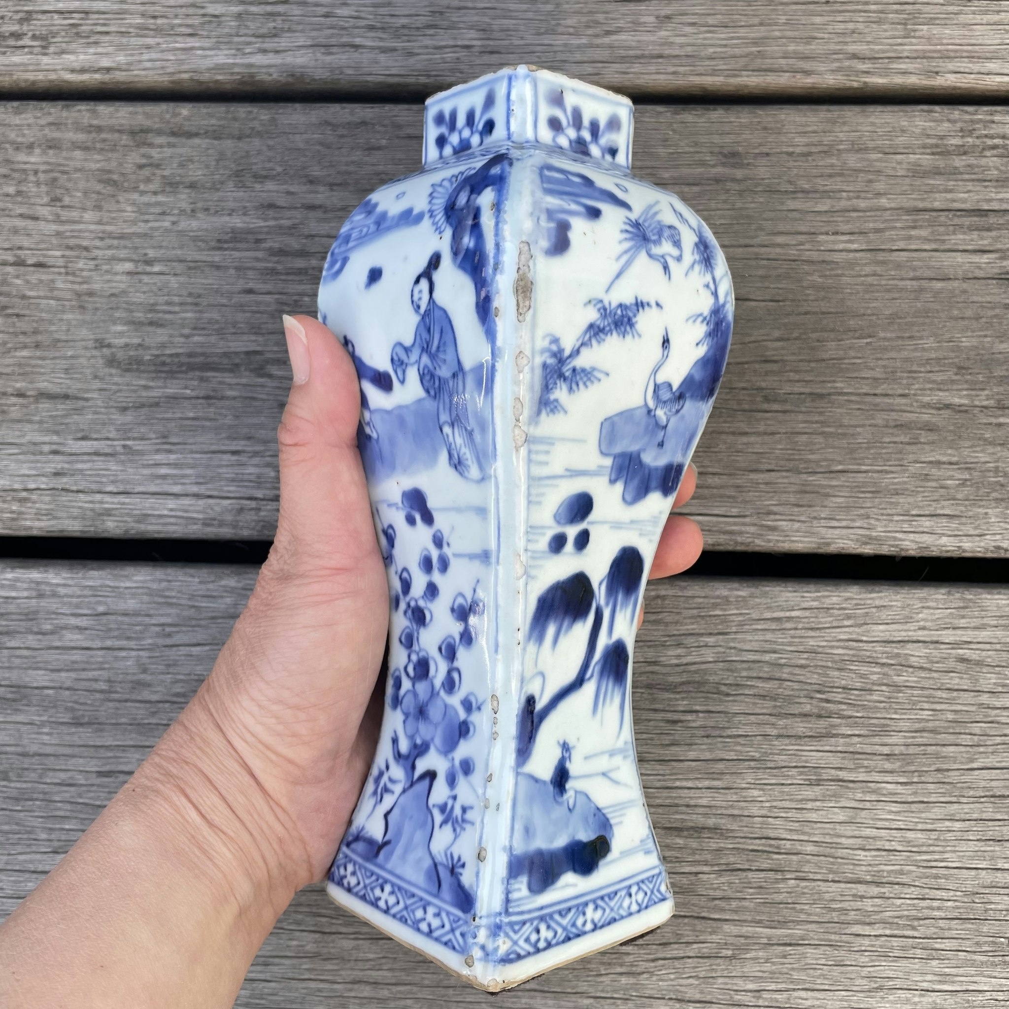 Chinese blue and white rectangular meiping vase , Kangxi period #1496