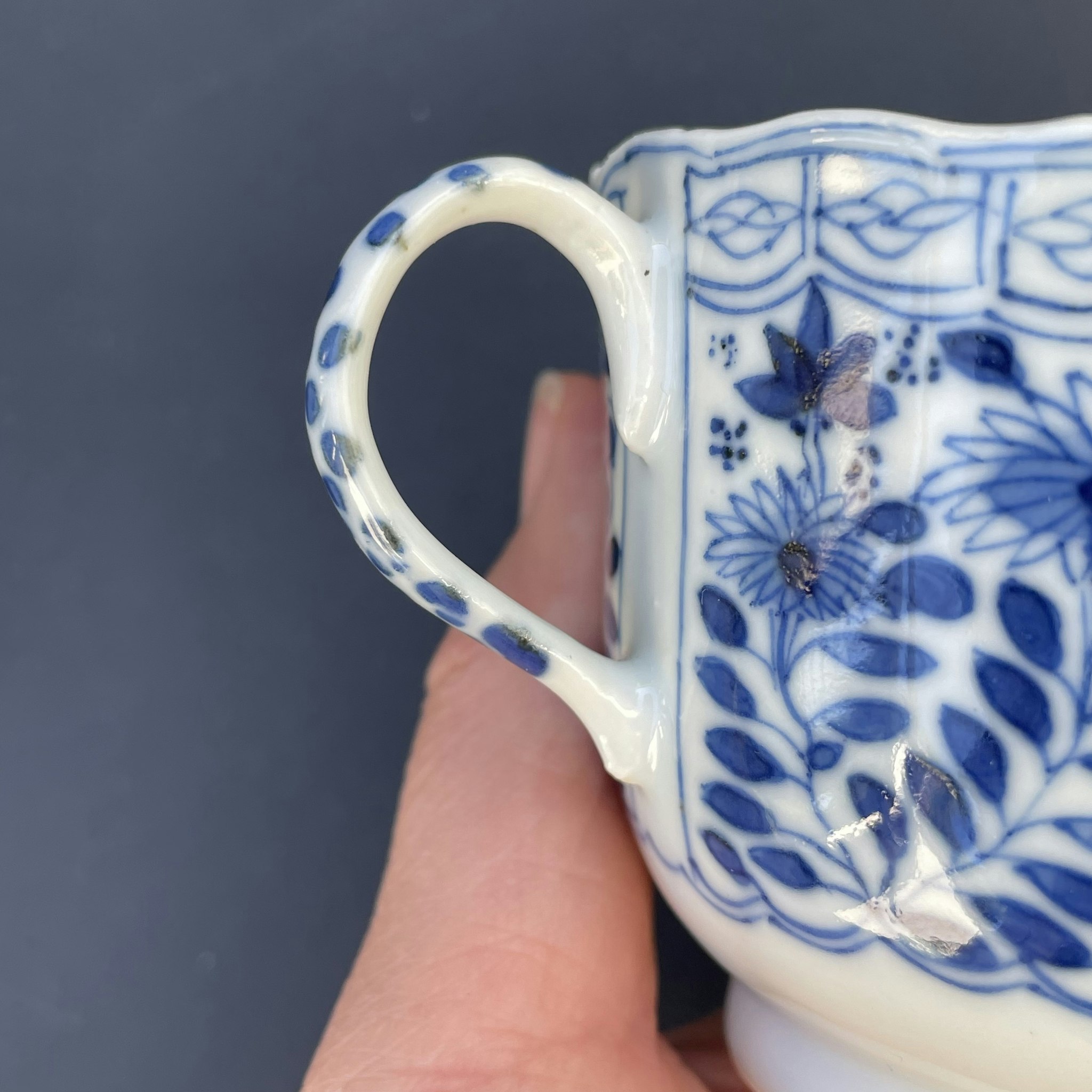 Chinese teacup & saucer in underglazed blue and white, Late Qing Dynasty #1498