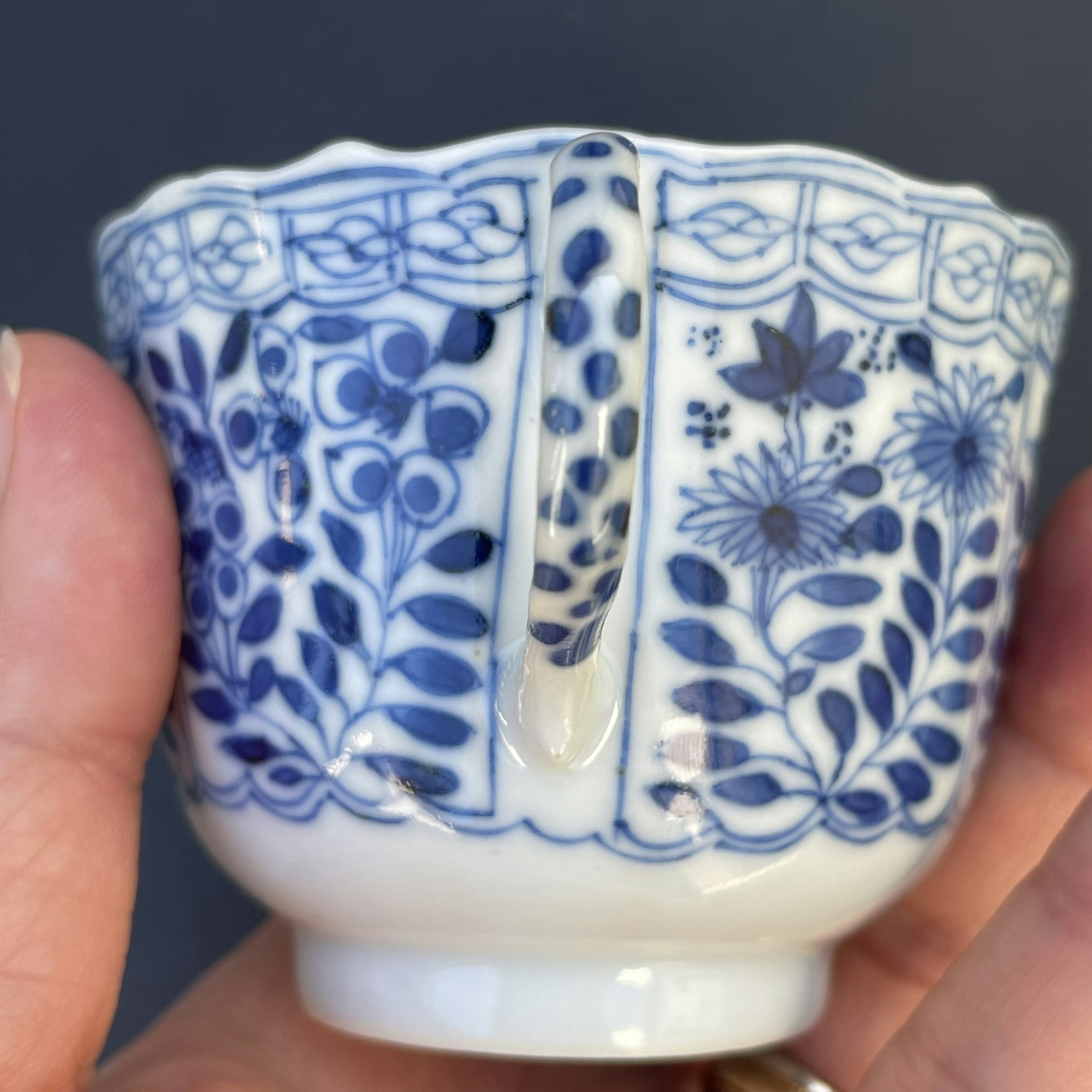 Chinese teacup & saucer in underglazed blue and white, Late Qing Dynasty #1498