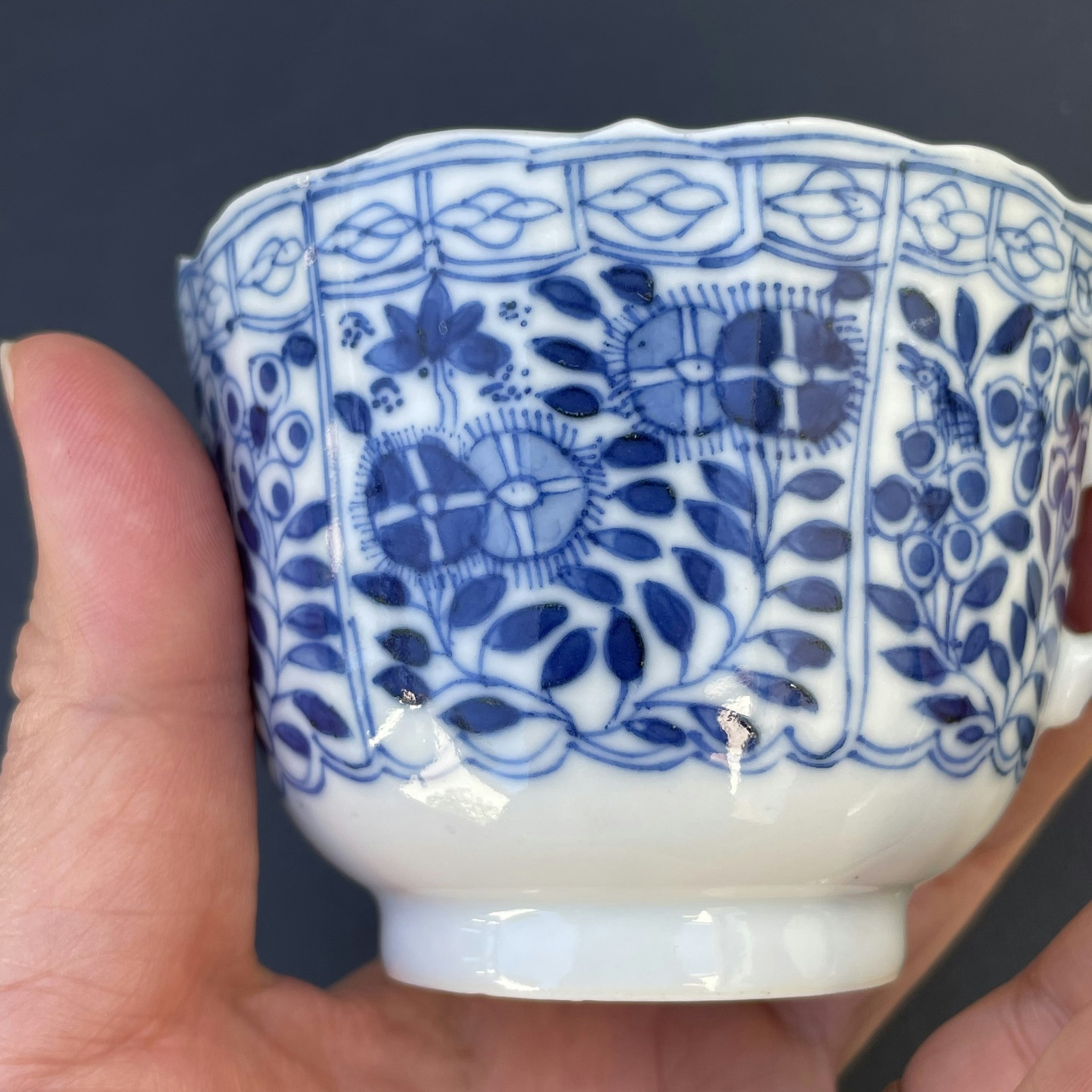 Chinese teacup & saucer in underglazed blue and white, Late Qing Dynasty #1498