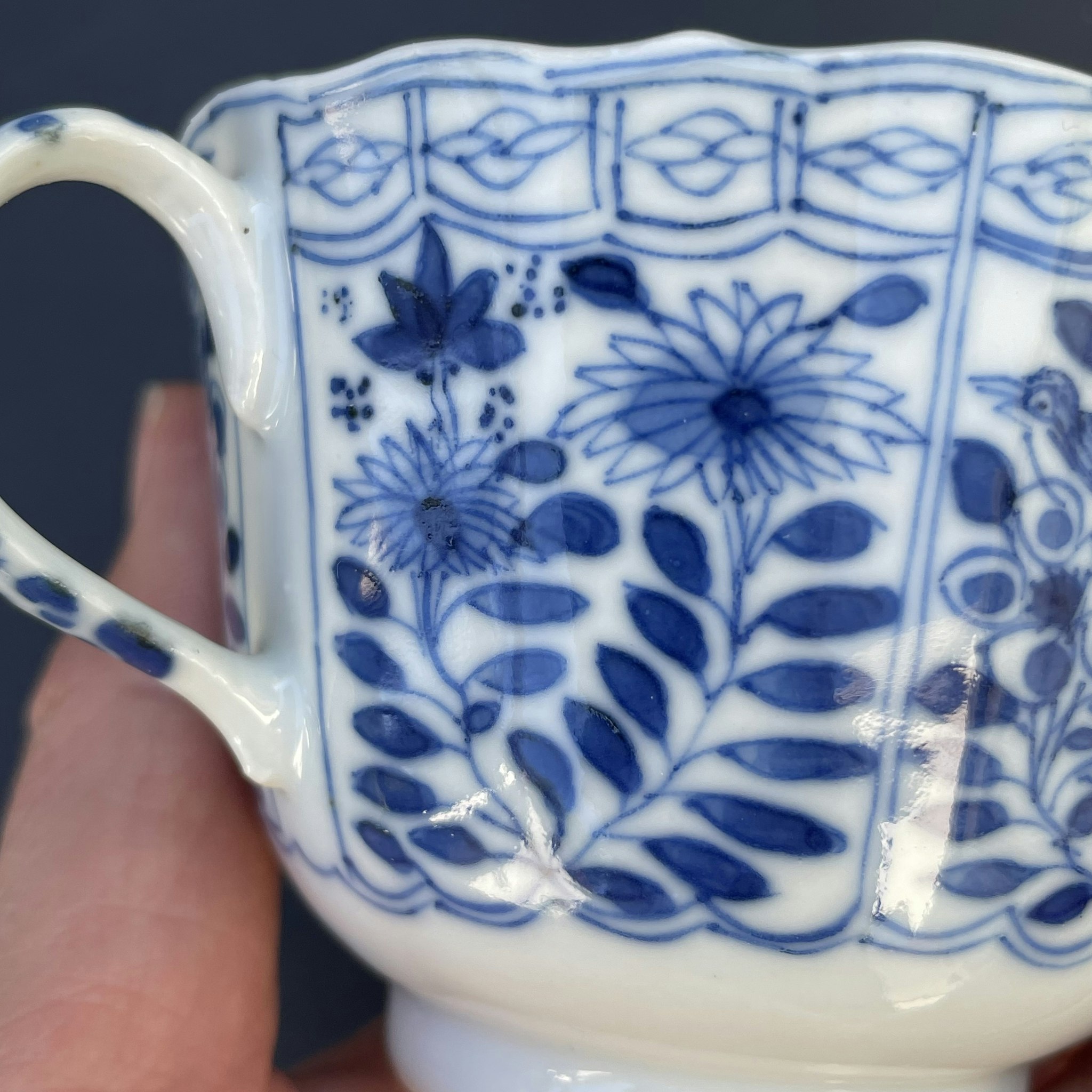 Chinese teacup & saucer in underglazed blue and white, Late Qing Dynasty #1498