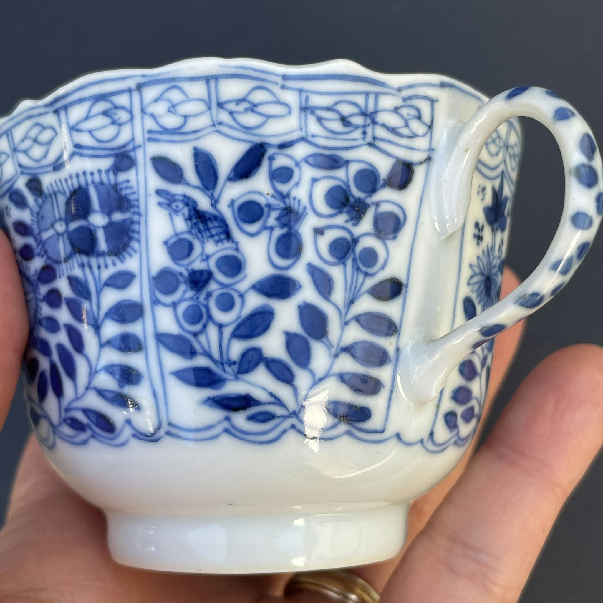 Chinese teacup & saucer in underglazed blue and white, Late Qing Dynasty #1498