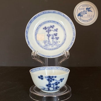 Chinese blue and white teacup and saucer, Nanking Cargo #1502