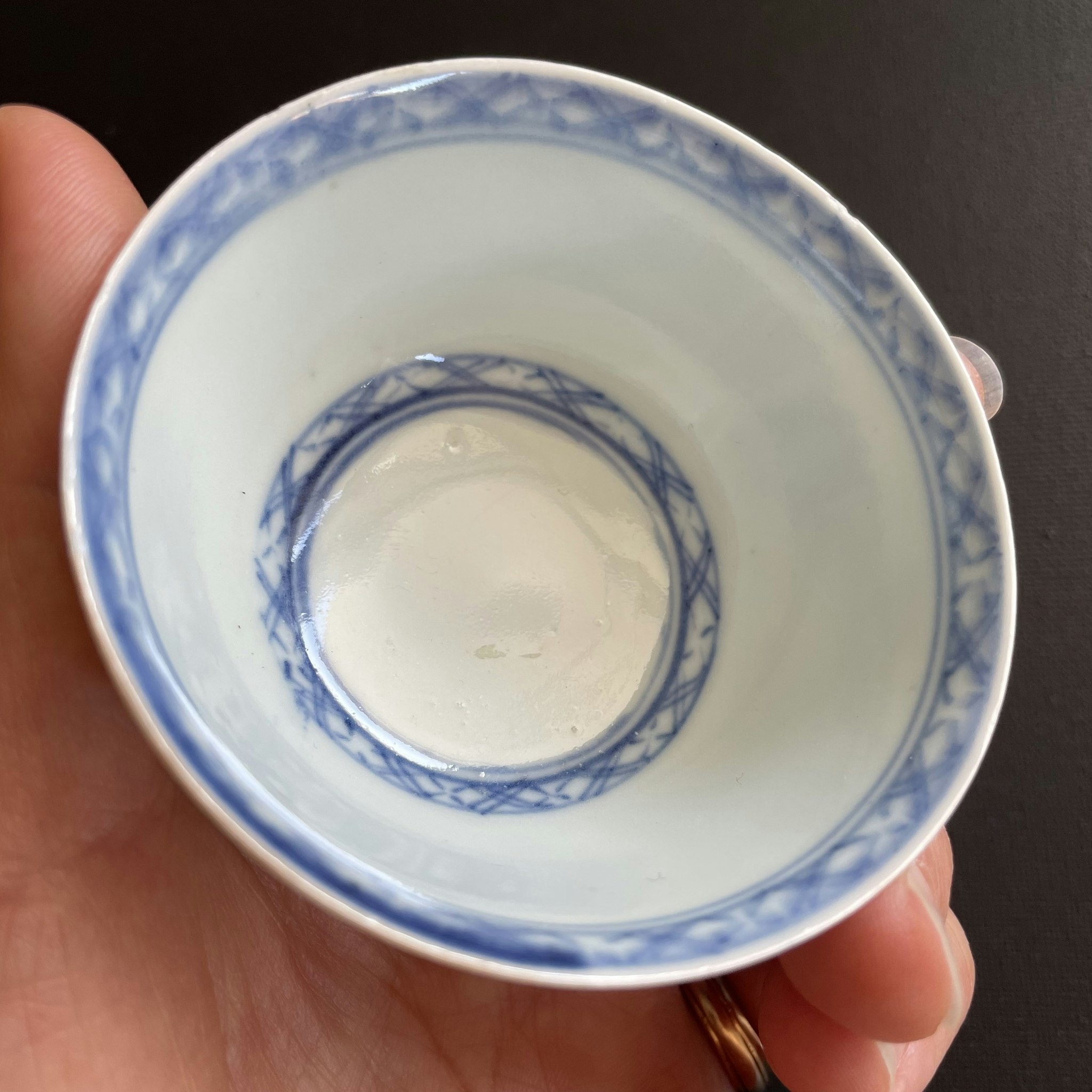 Chinese blue and white teacup and saucer, Nanking Cargo #1502