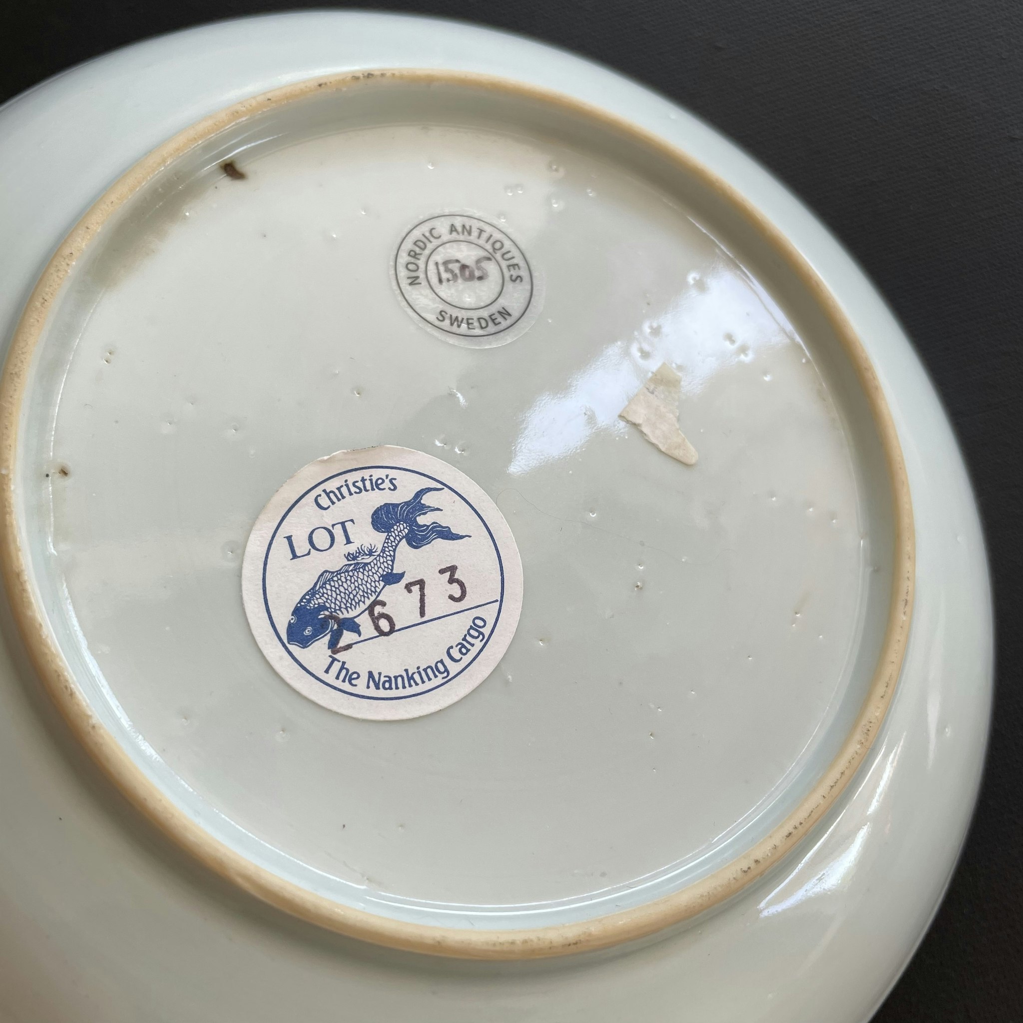 Chinese blue and white bowl and saucer dish, Nanking Cargo #1505