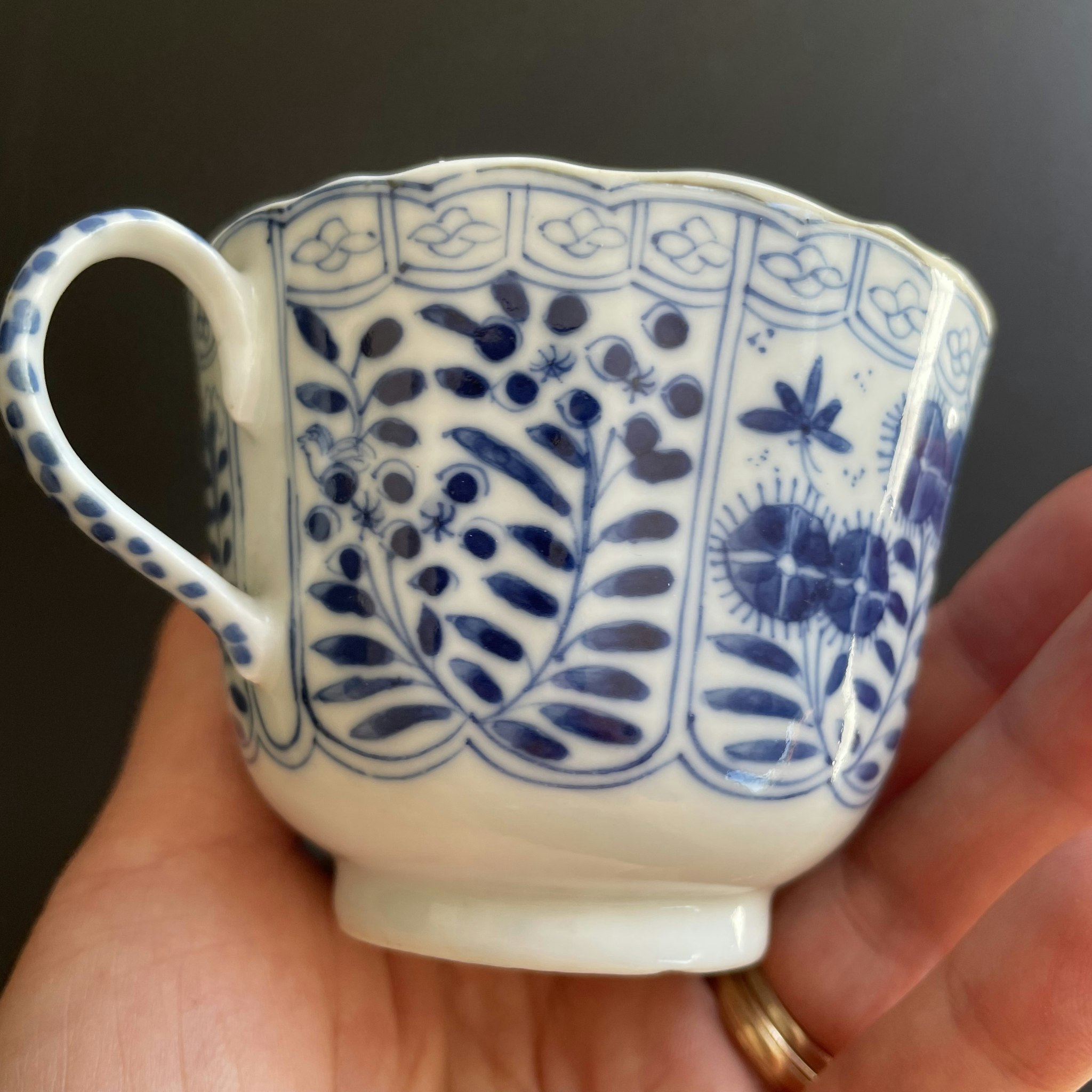 Chinese Antique Teacup & Saucer in blue and white, Late Qing Dynasty #1511