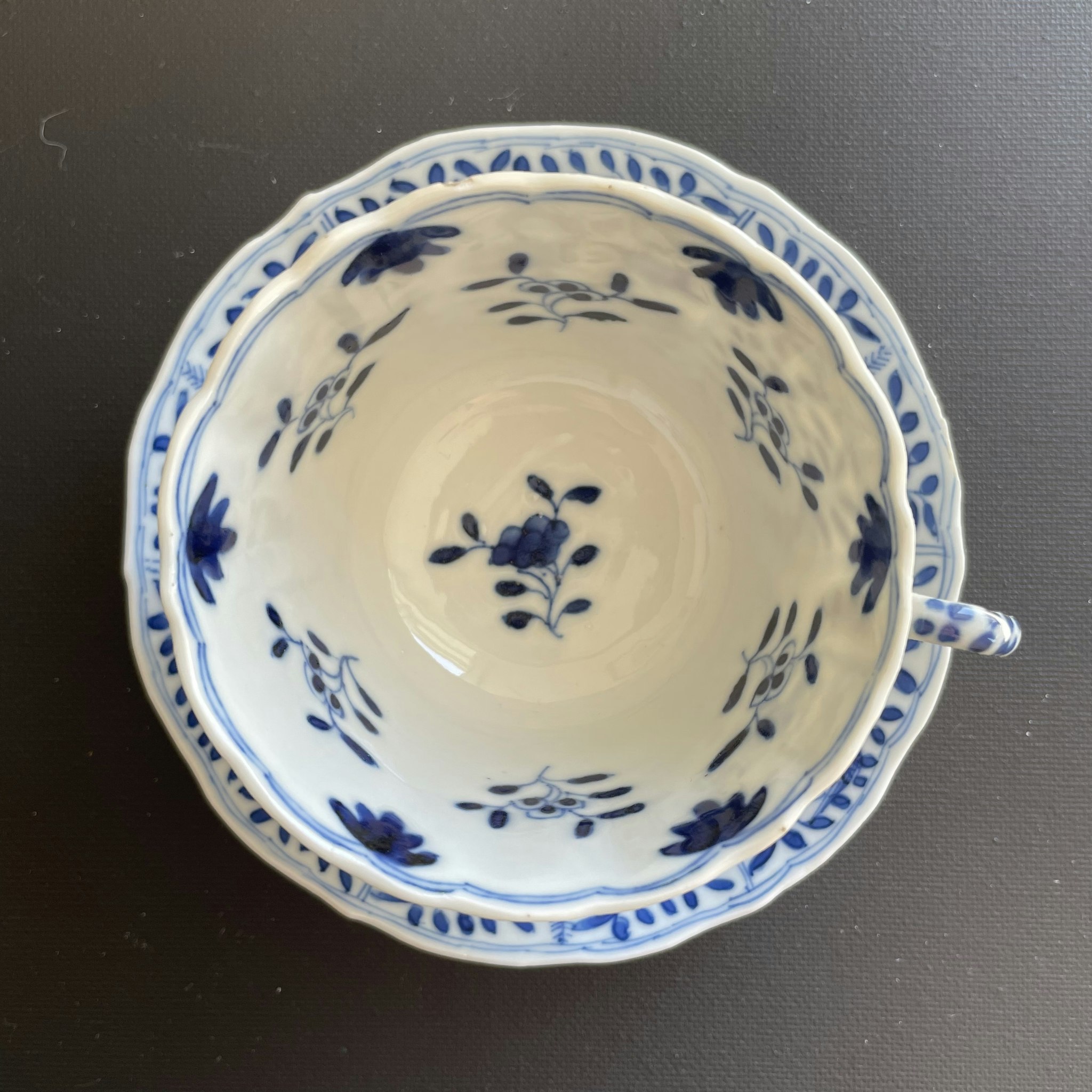 Chinese Antique Teacup & Saucer in blue and white, Late Qing Dynasty #1513