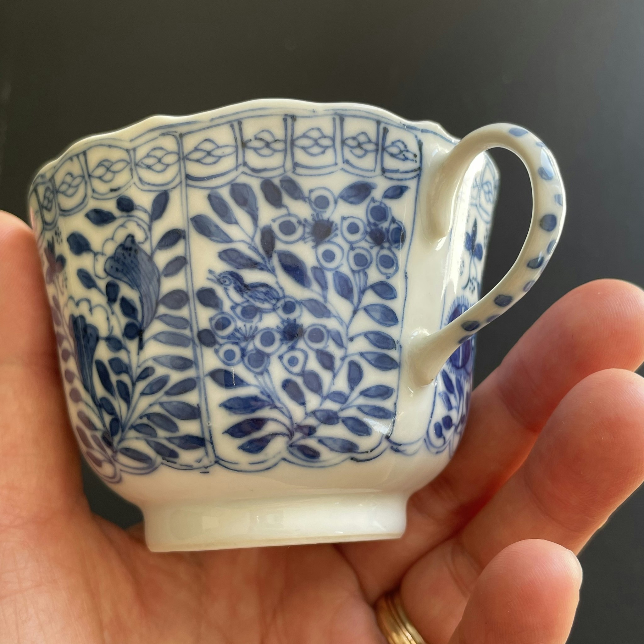 Chinese Antique Teacup & Saucer in blue and white, Late Qing Dynasty #1512