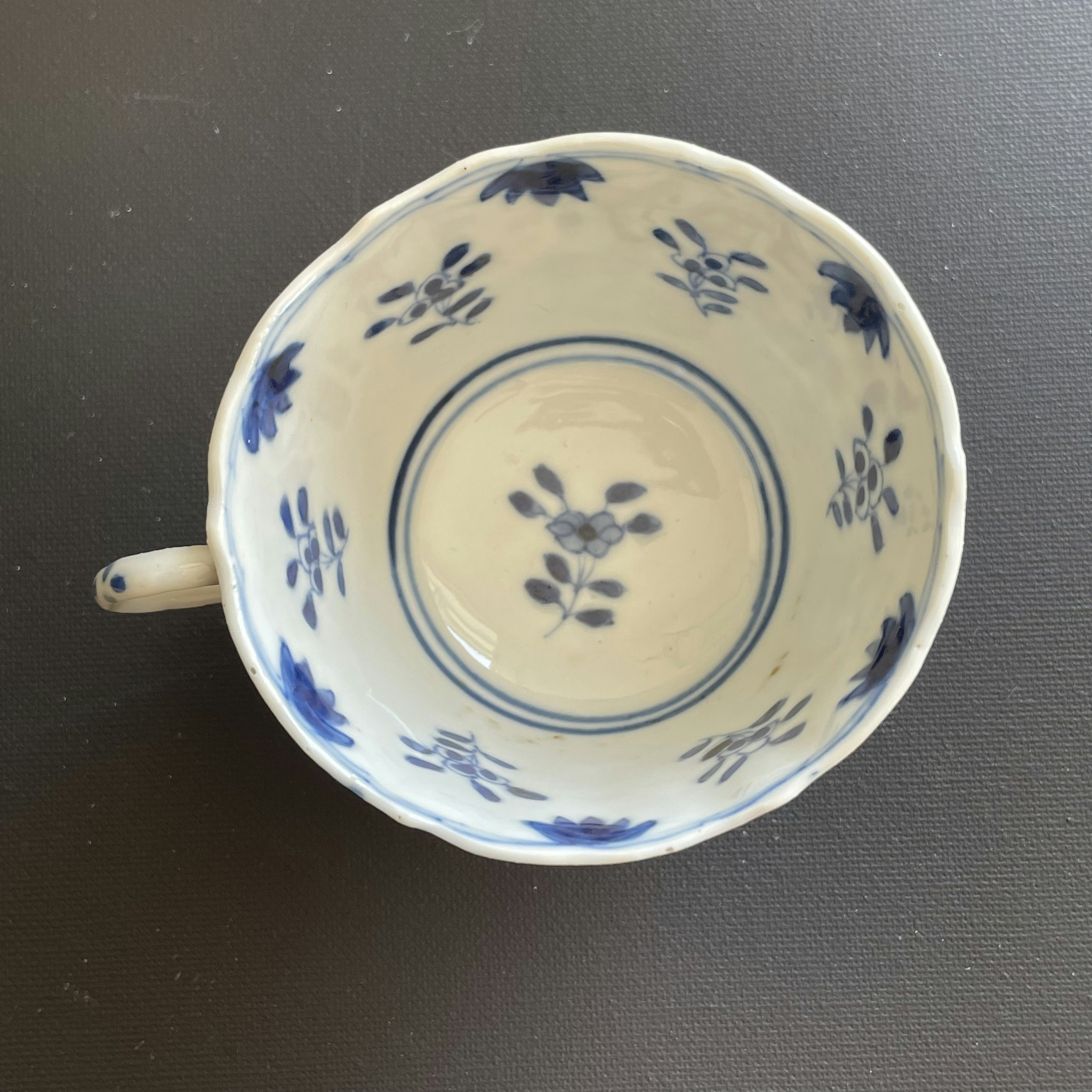 Chinese Antique Teacup & Saucer in blue and white, Late Qing Dynasty #1512