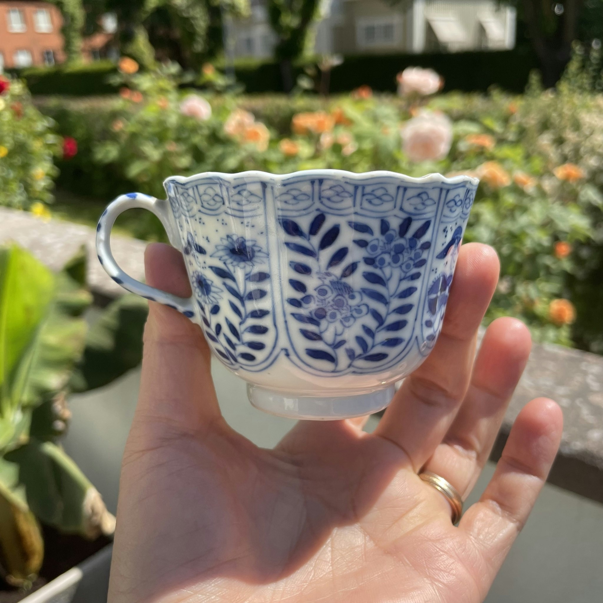 Chinese Antique Teacup & Saucer in blue and white, Late Qing Dynasty #1515