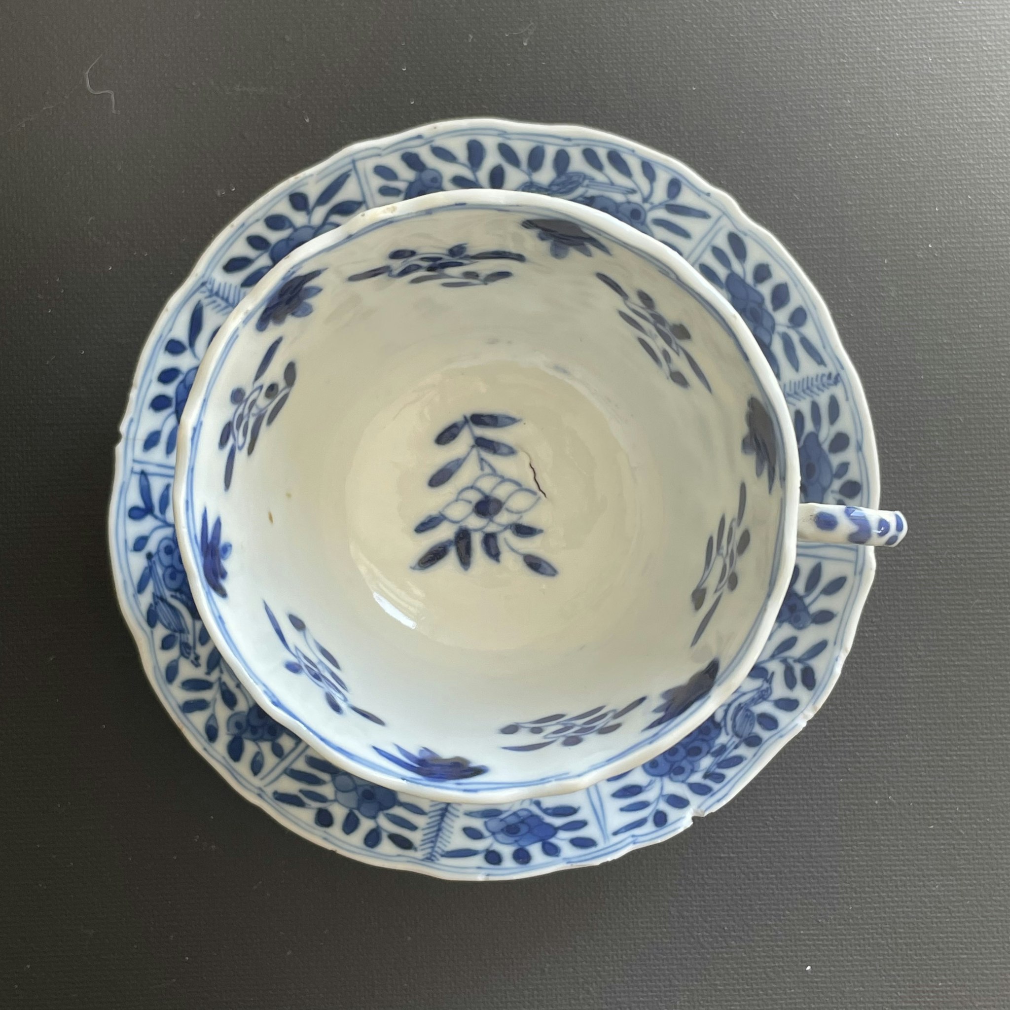 Chinese Antique Teacup & Saucer in blue and white, Late Qing Dynasty #1515