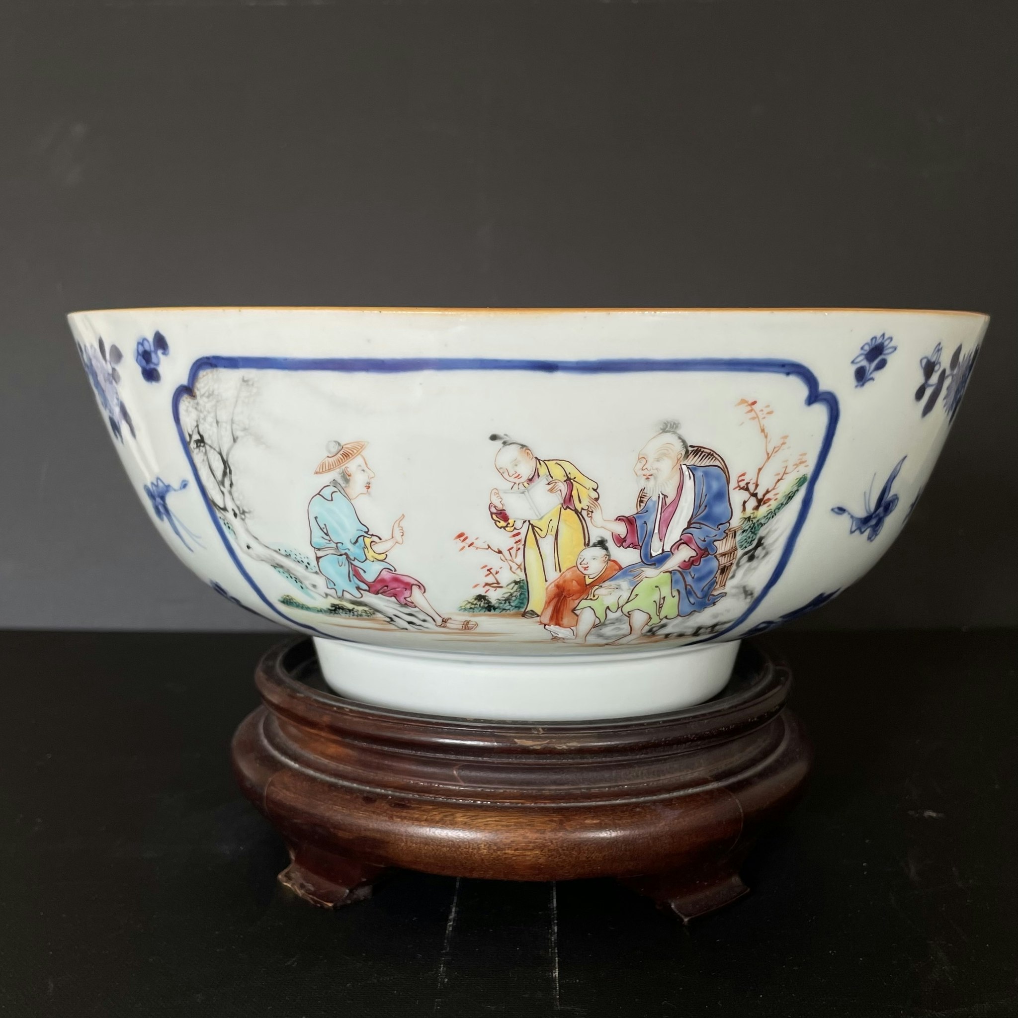 Chinese Antique rose mandarin punch bowl 18th century #1535