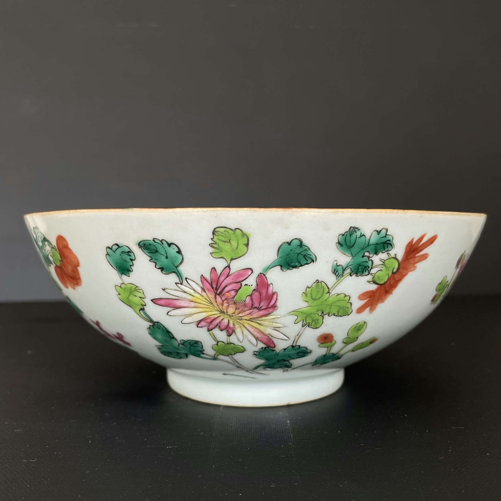 Chinese Antique Porcelain bowl with four seasons flowers, Mid 19th c #1538