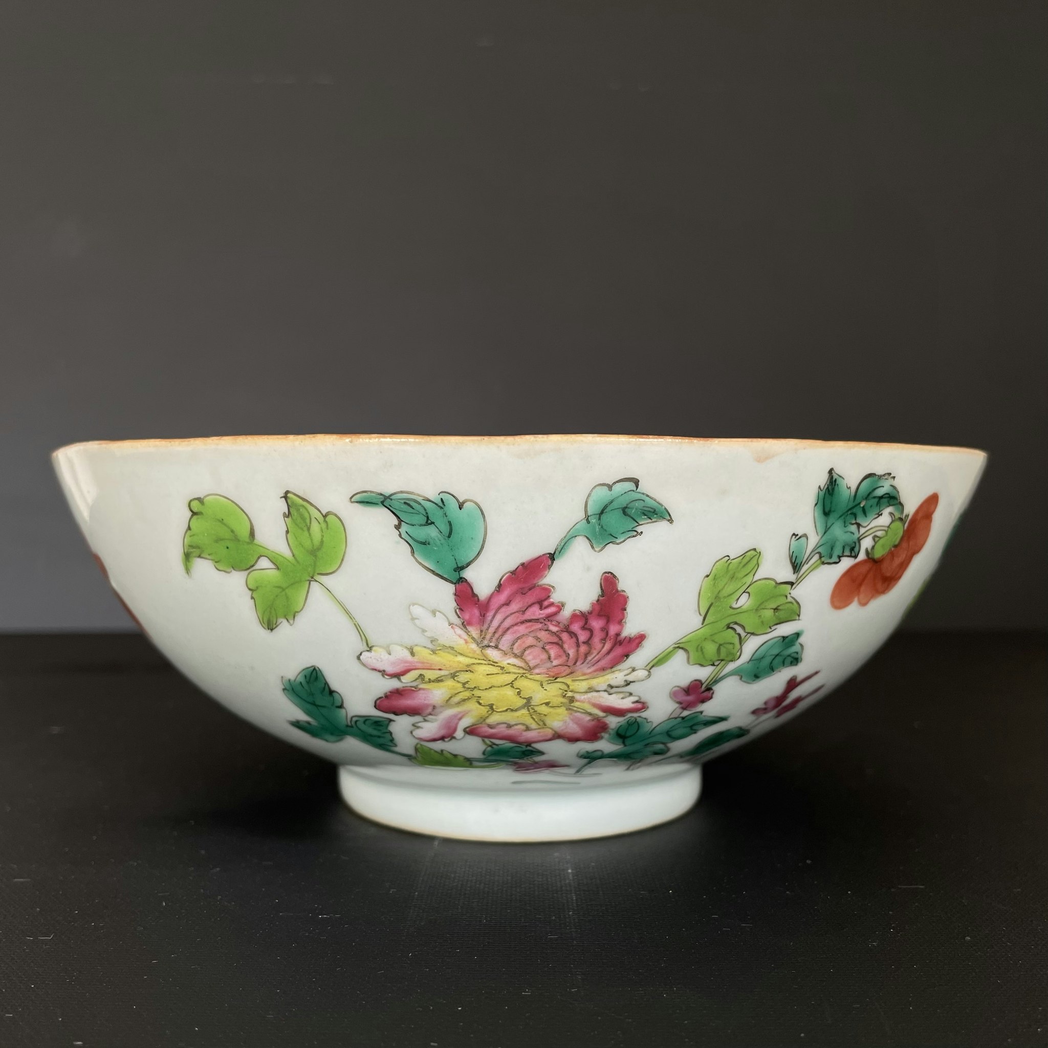 Chinese Antique Porcelain bowl with four seasons flowers, Mid 19th c #1538