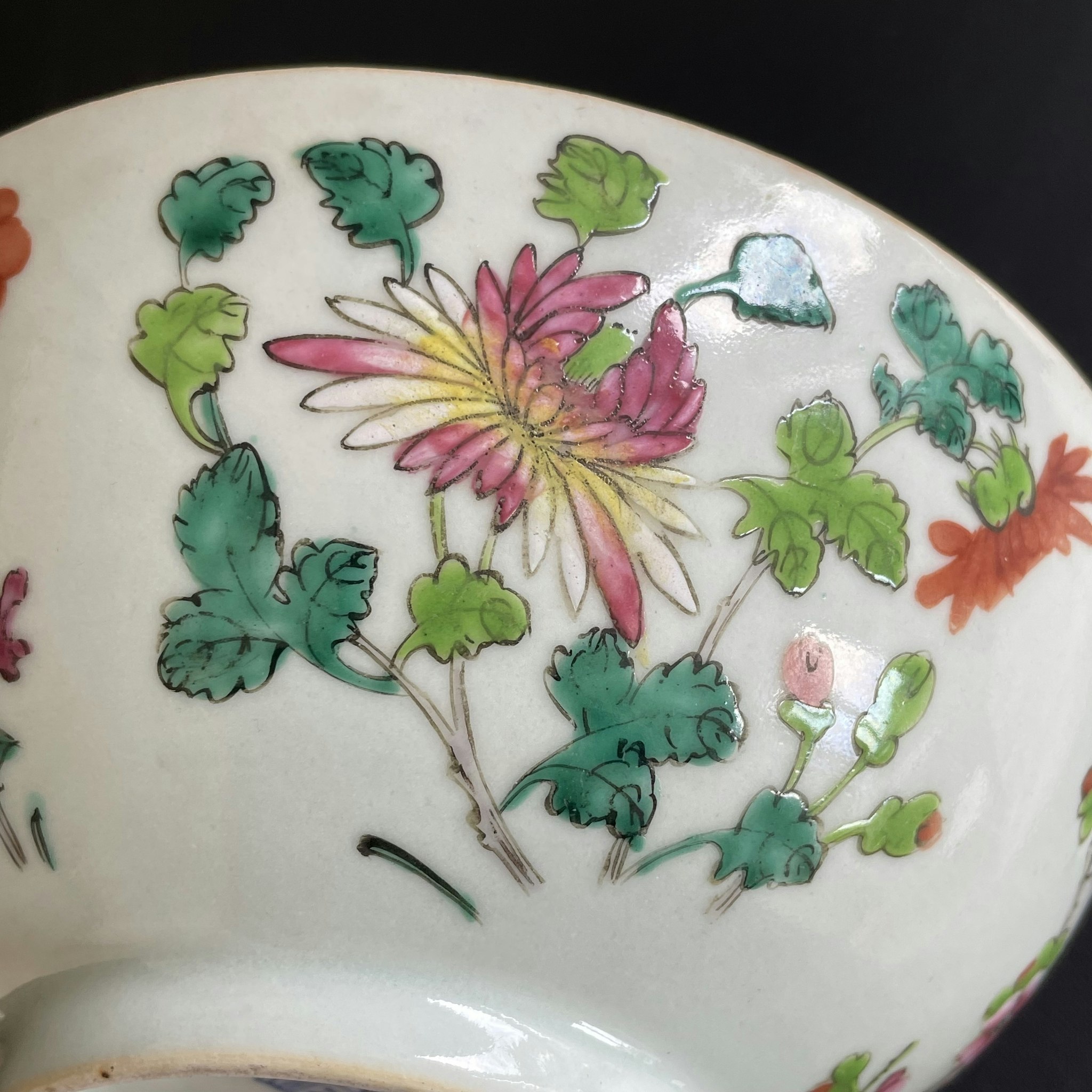 Chinese Antique Porcelain bowl with four seasons flowers, Mid 19th c #1538