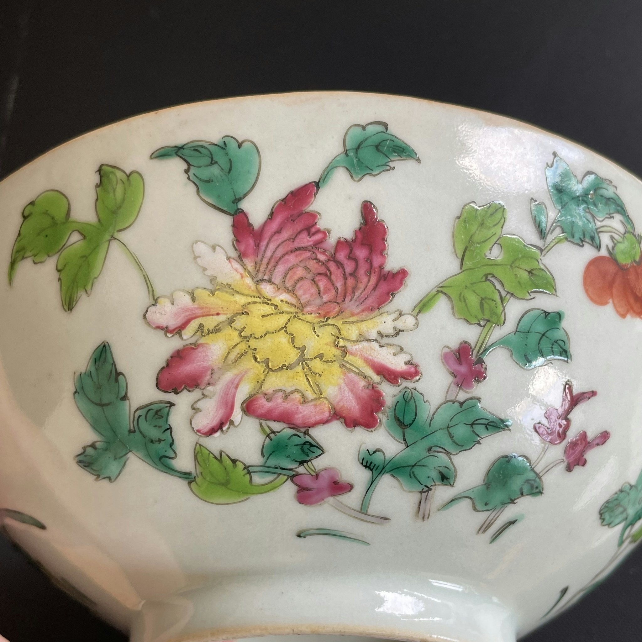 Chinese Antique Porcelain bowl with four seasons flowers, Mid 19th c #1538