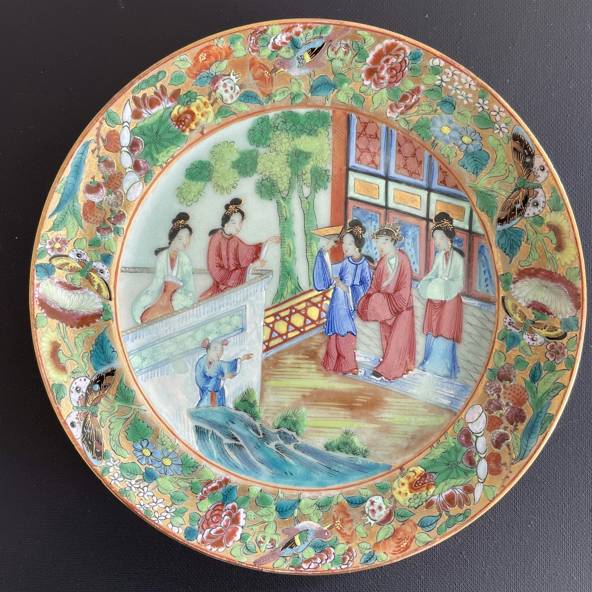 Chinese antique rose mandarin plate, Daoguang period, 19th c #1541