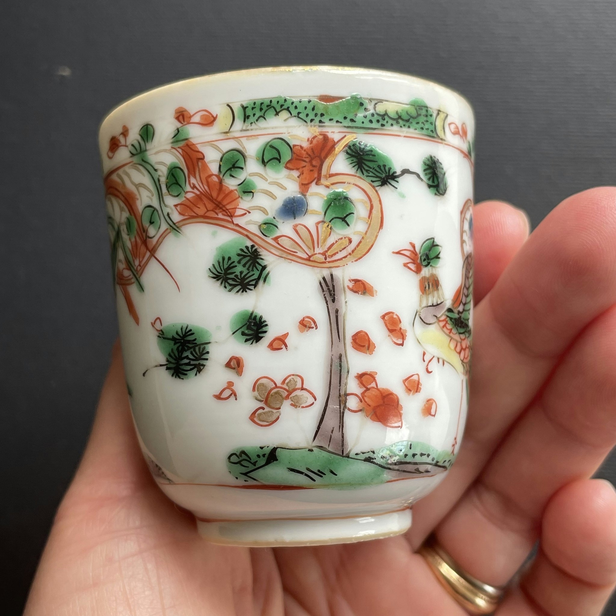 Chinese antique famille verte, wucai teacup, Kangxi/Yongzheng Period #1546