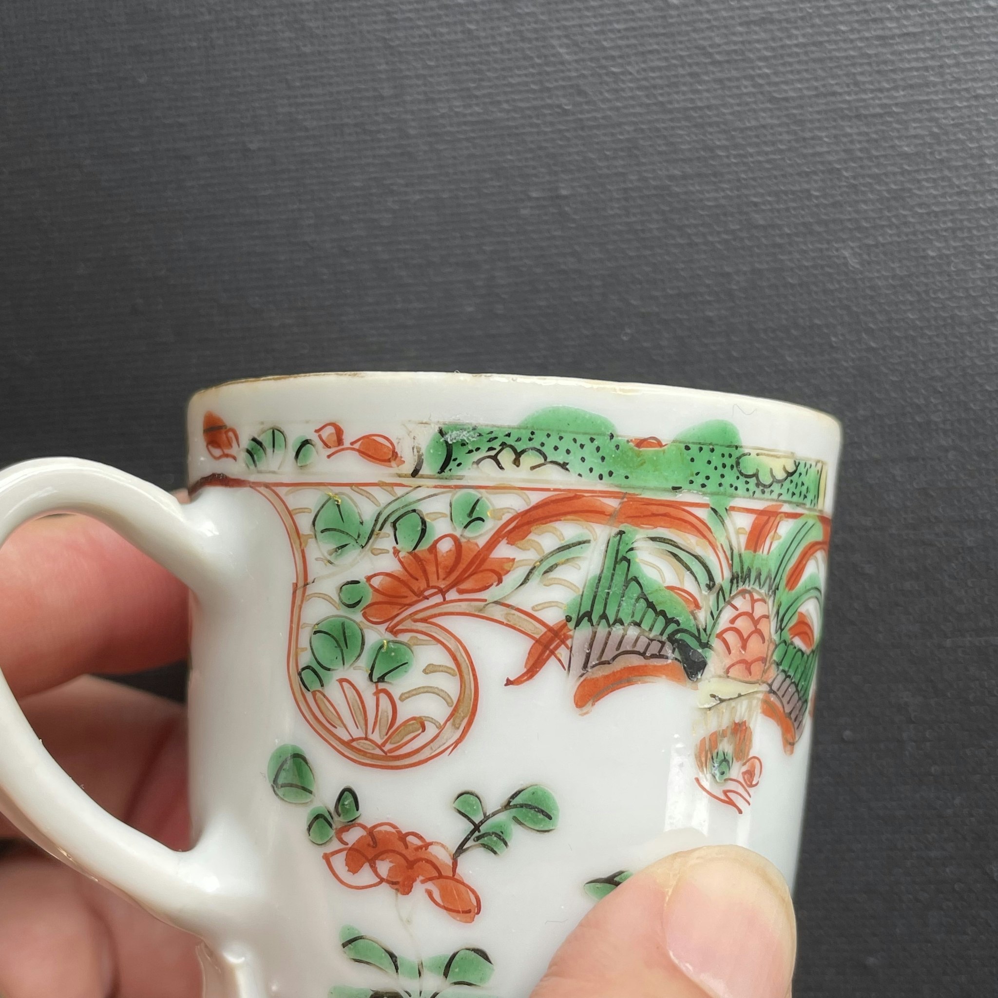 Chinese antique famille verte, wucai teacup, Kangxi/Yongzheng Period #1546