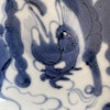 Chinese Antique blue & white over the wall dragon dish, late Qing dynasty #1550