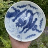 Chinese Antique blue & white over the wall dragon dish, late Qing dynasty #1550