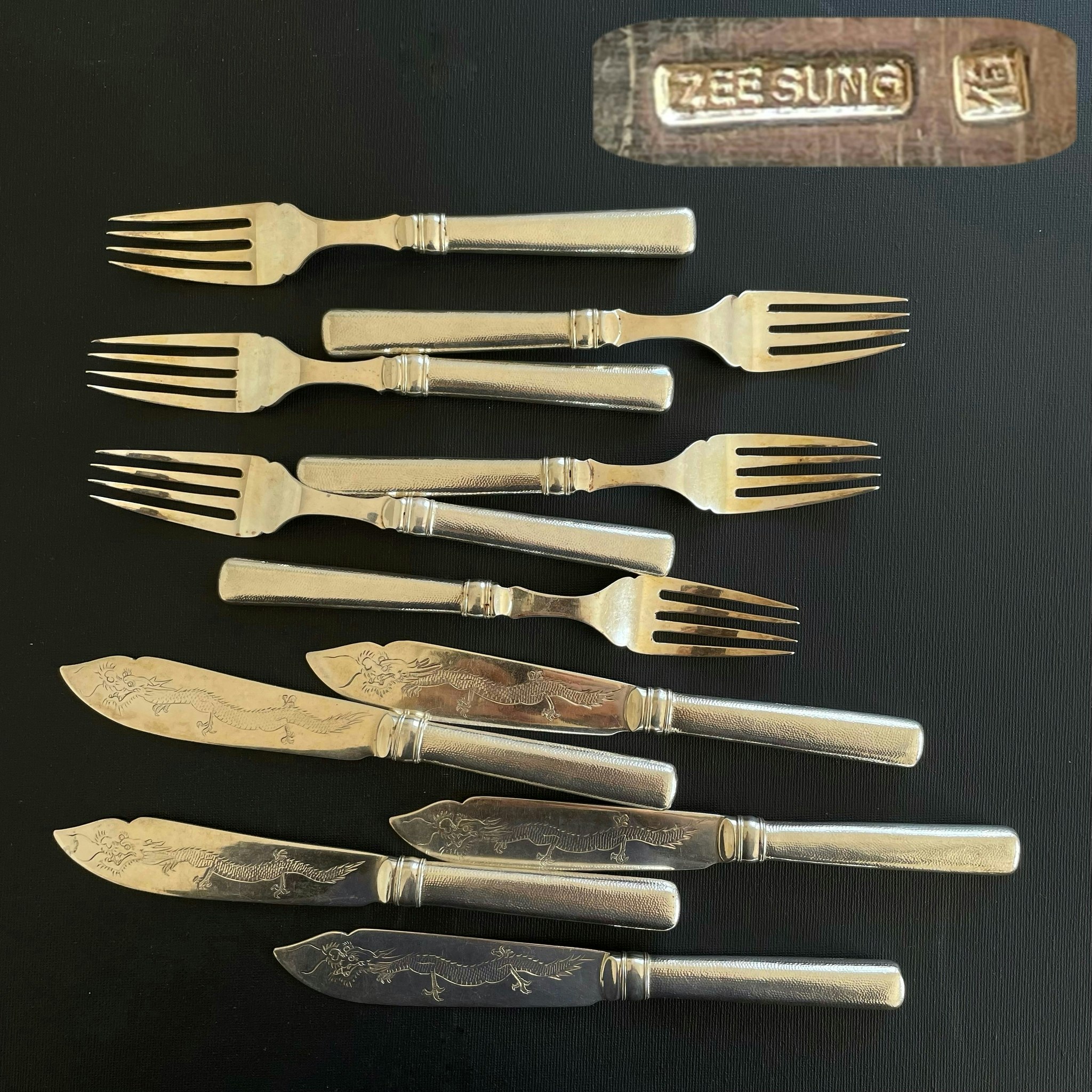 Antique Chinese export silver cutlery set, ZEE SUNG company, Shanghai, 1900-1940