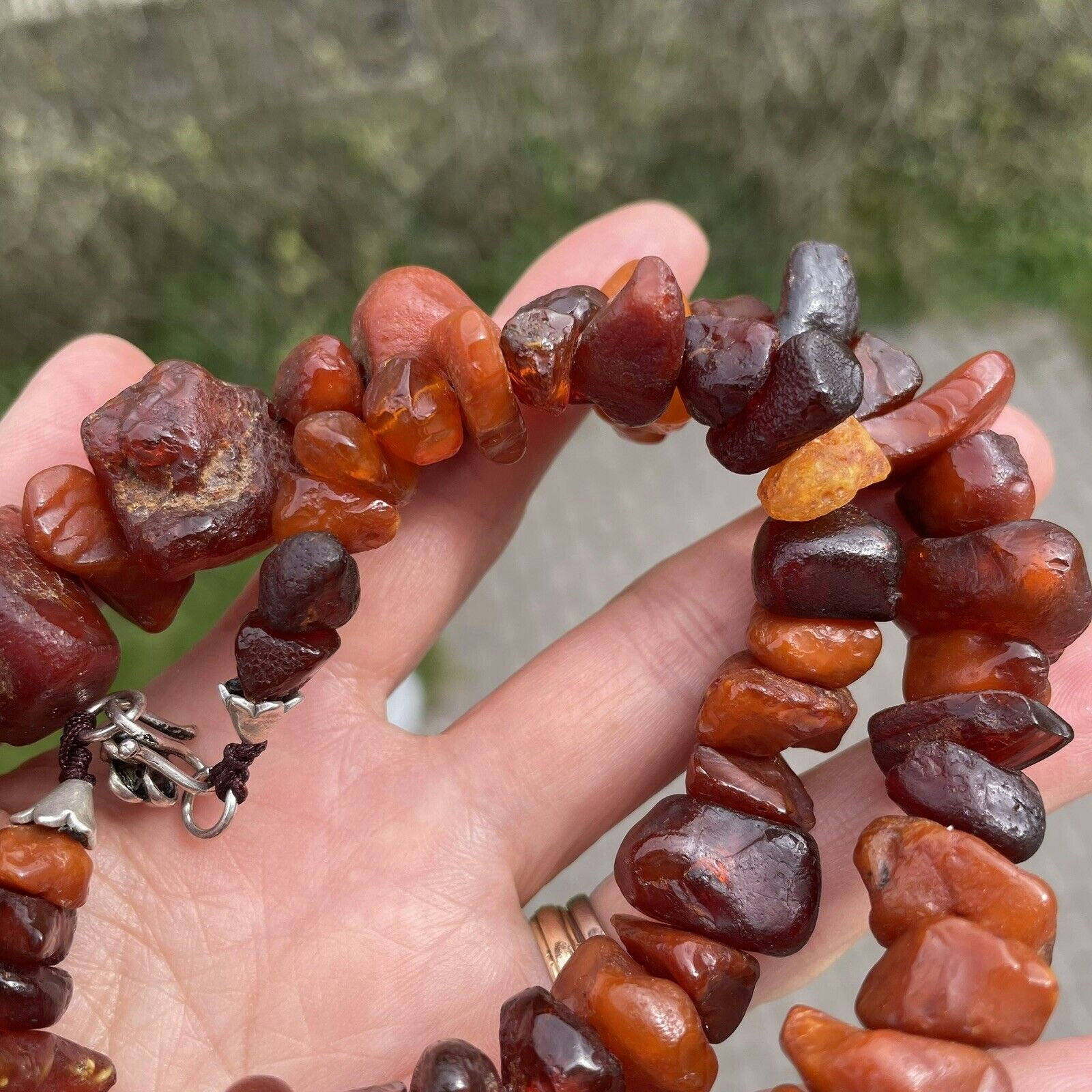 ANTIQUE NATURAL AMBER RAW STONE NECKLACE 77g FROM SWEDEN