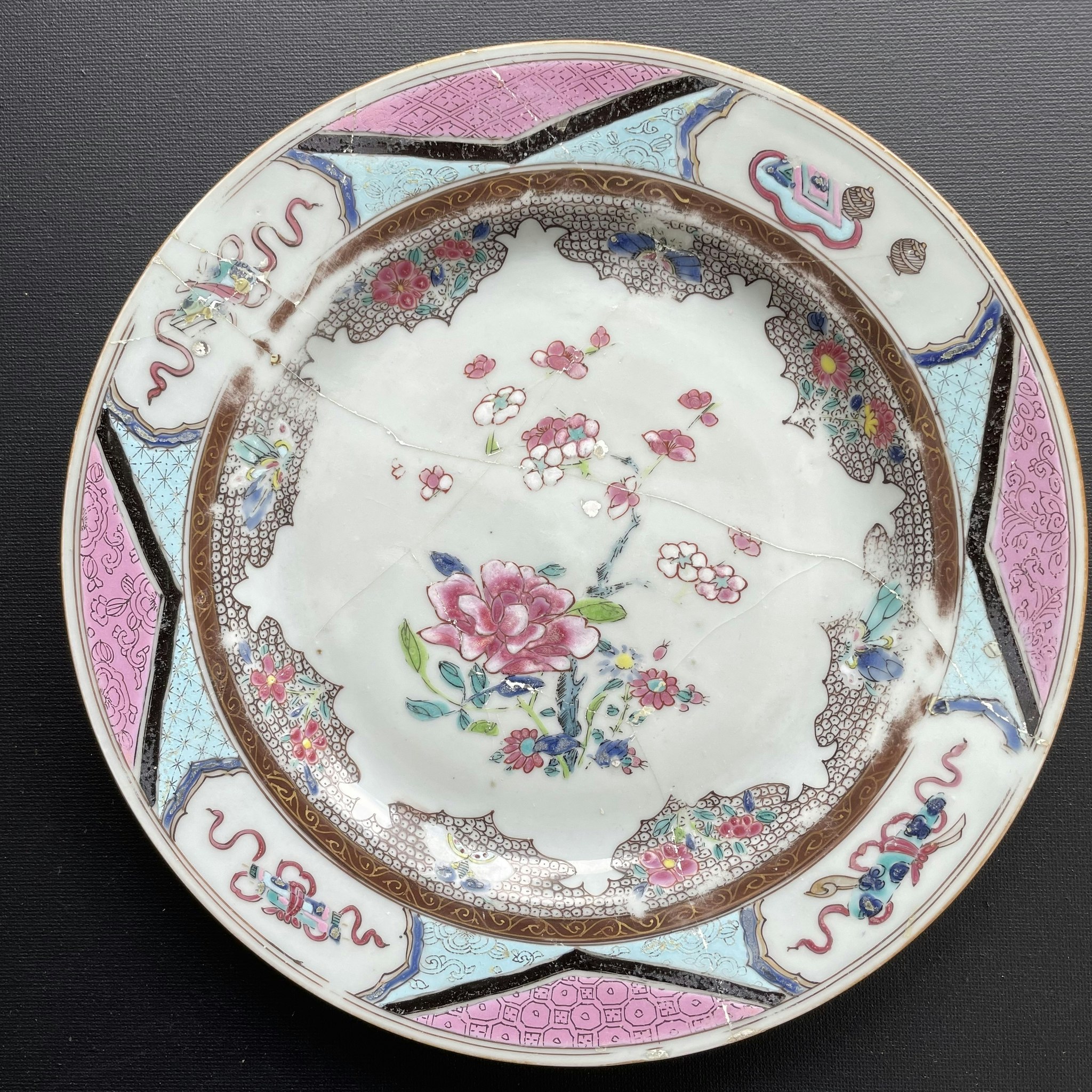 Two Chinese Antique famille rose plates, Qianlong, 18th c #1557, 1558