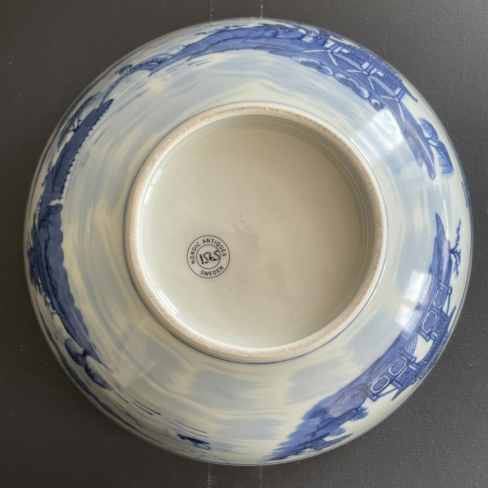 Chinese antique underglazed blue and white large bowl, Jiaqing 19th c #1565