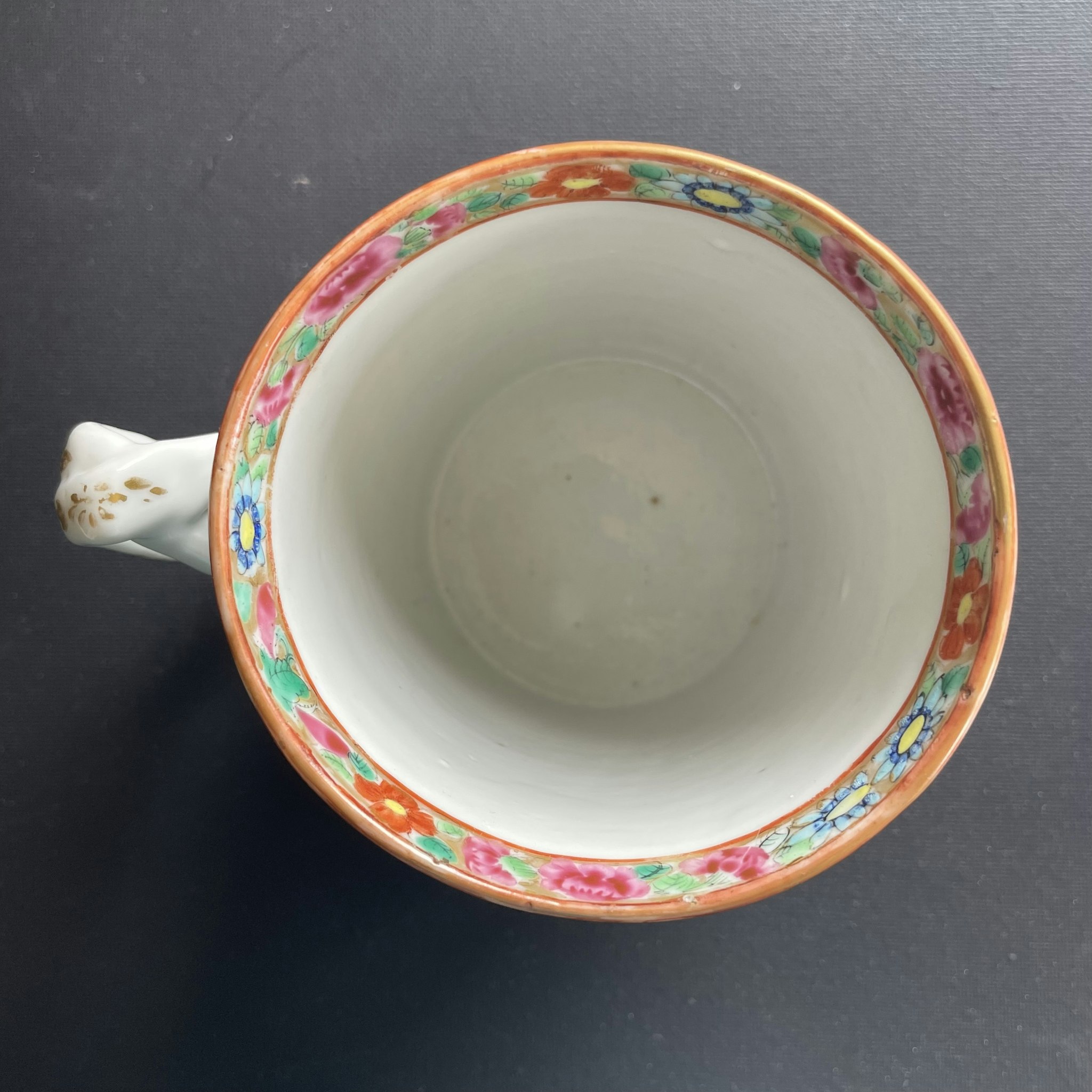 Chinese antique rose mandarin tankard cup, Qing Dynasty Mid 19th c #1579