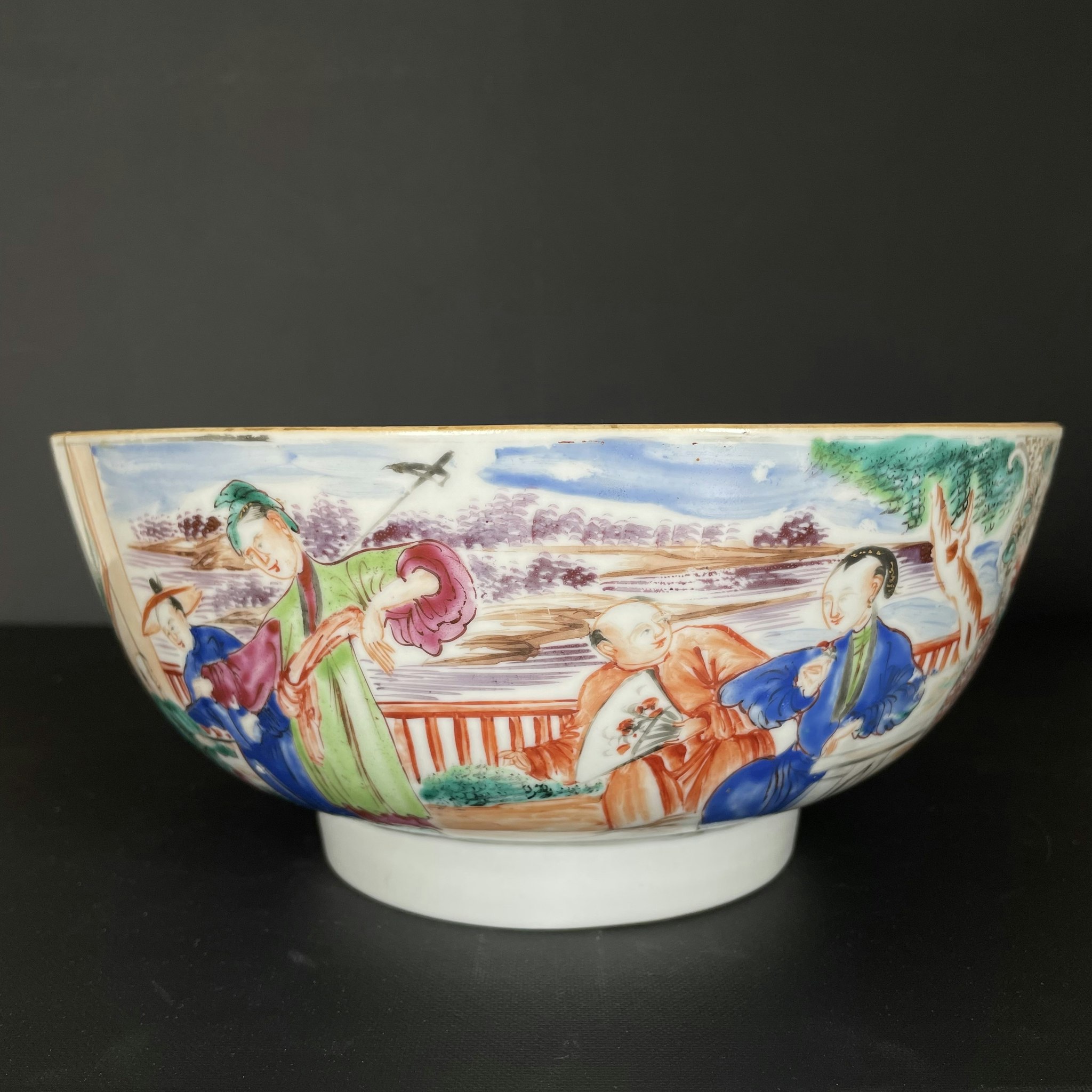 Chinese Antique rose mandarin punch bowl 18th century #1589