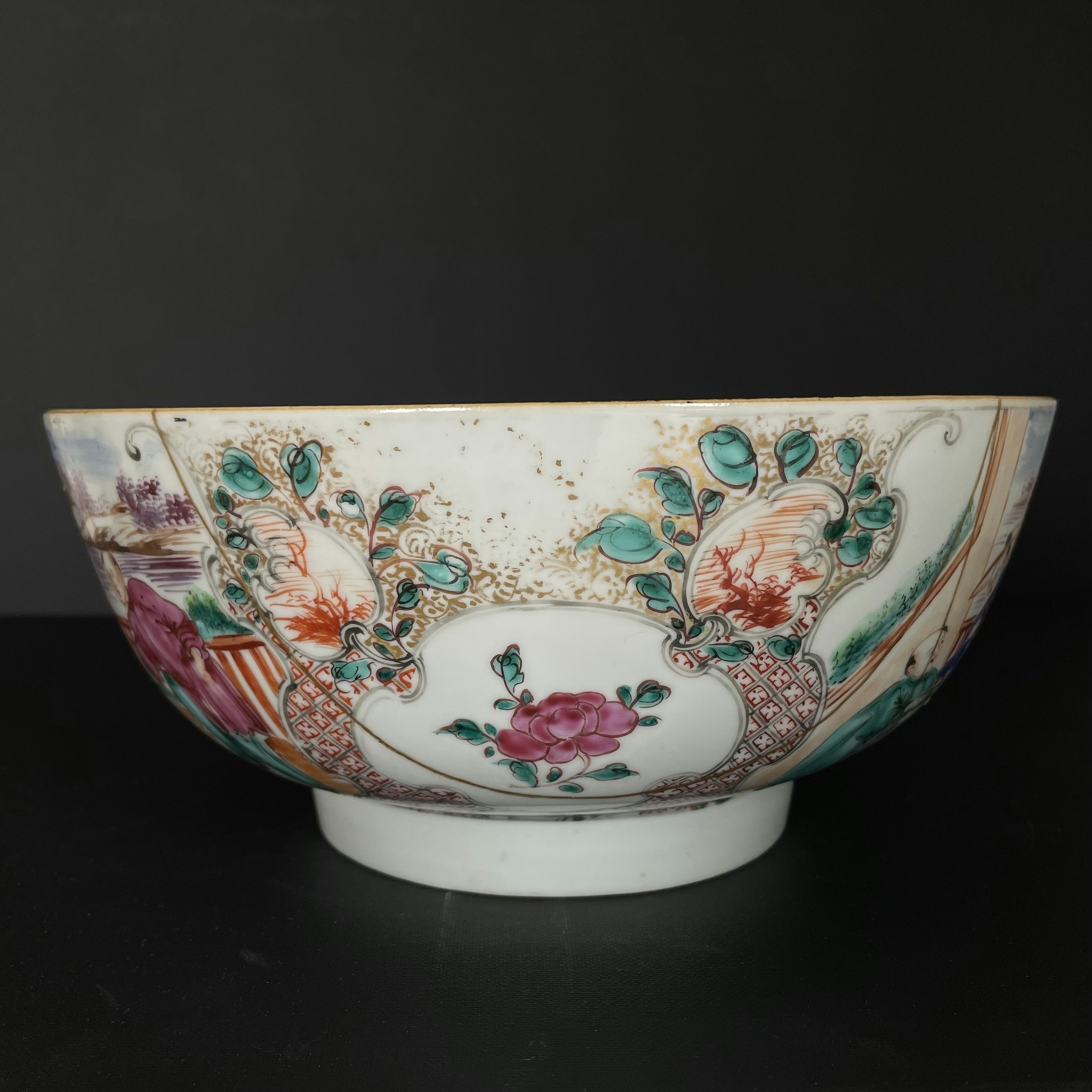Chinese Antique rose mandarin punch bowl 18th century #1589