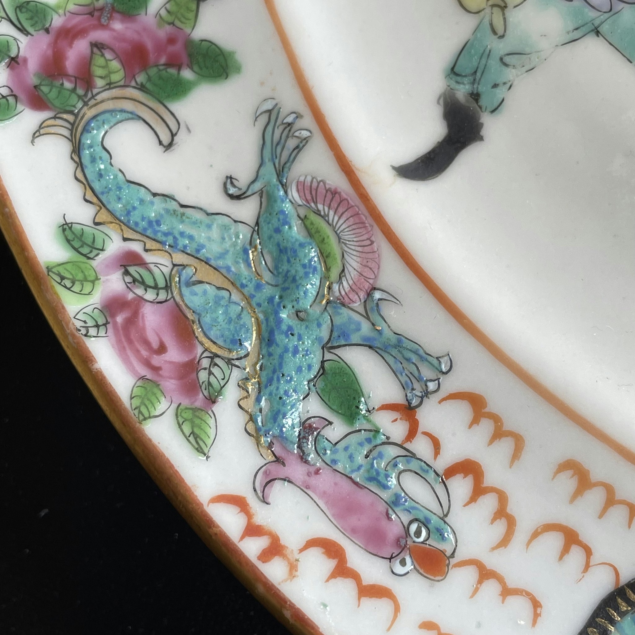 Chinese antique plate with warriors and horses, mid 19th c #1592